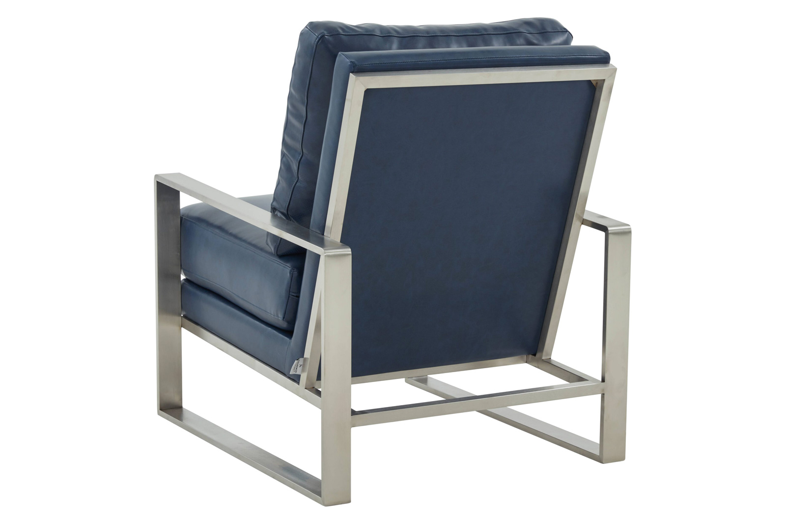 LeisureMod™ Jefferson Leather Modern Design Accent Armchair With Elegant Silver Frame - Navy Blue