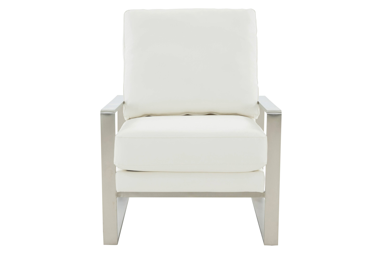 LeisureMod™ Jefferson Leather Modern Design Accent Armchair With Elegant Silver Frame - White