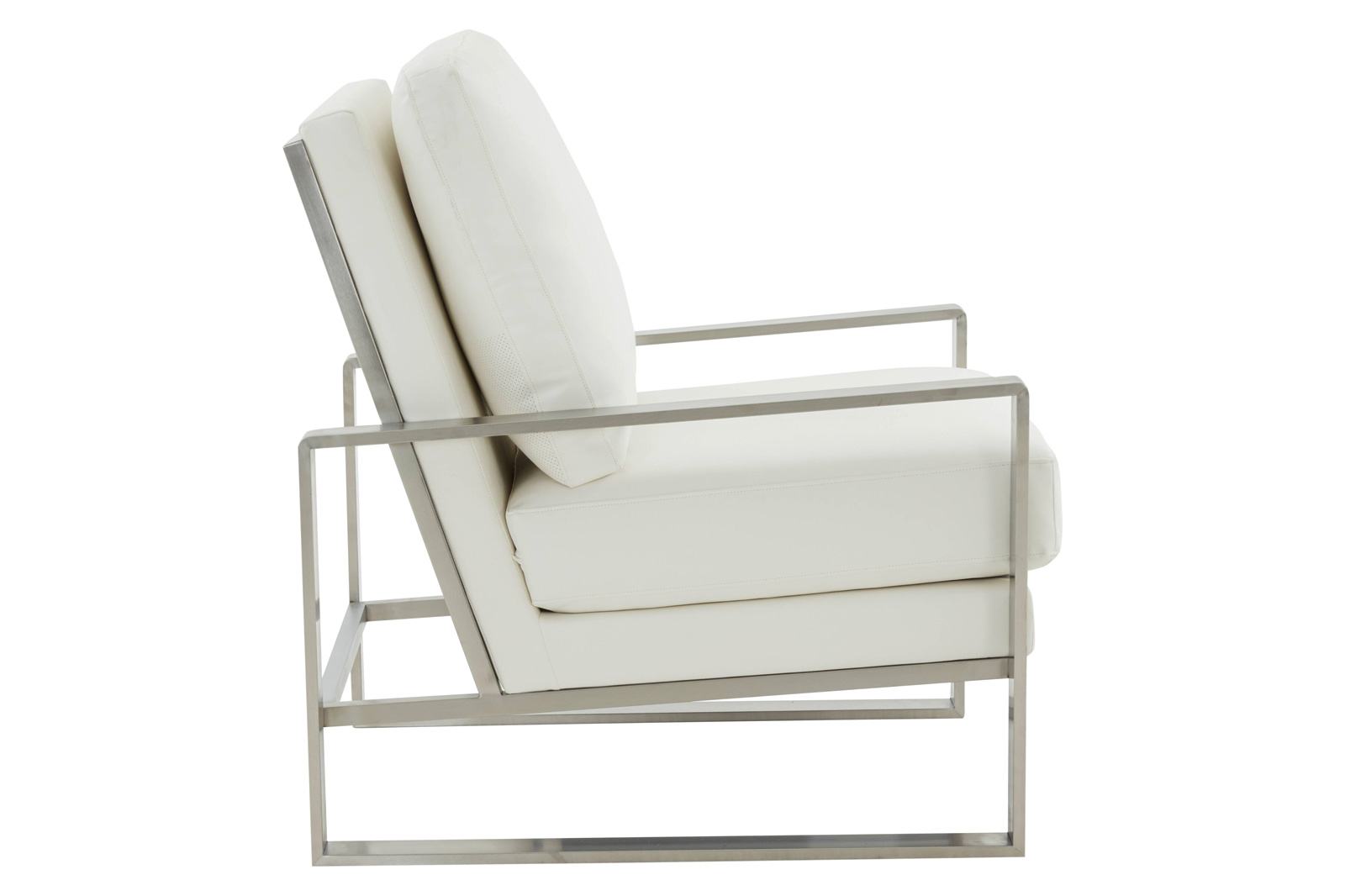 LeisureMod™ Jefferson Leather Modern Design Accent Armchair With Elegant Silver Frame - White