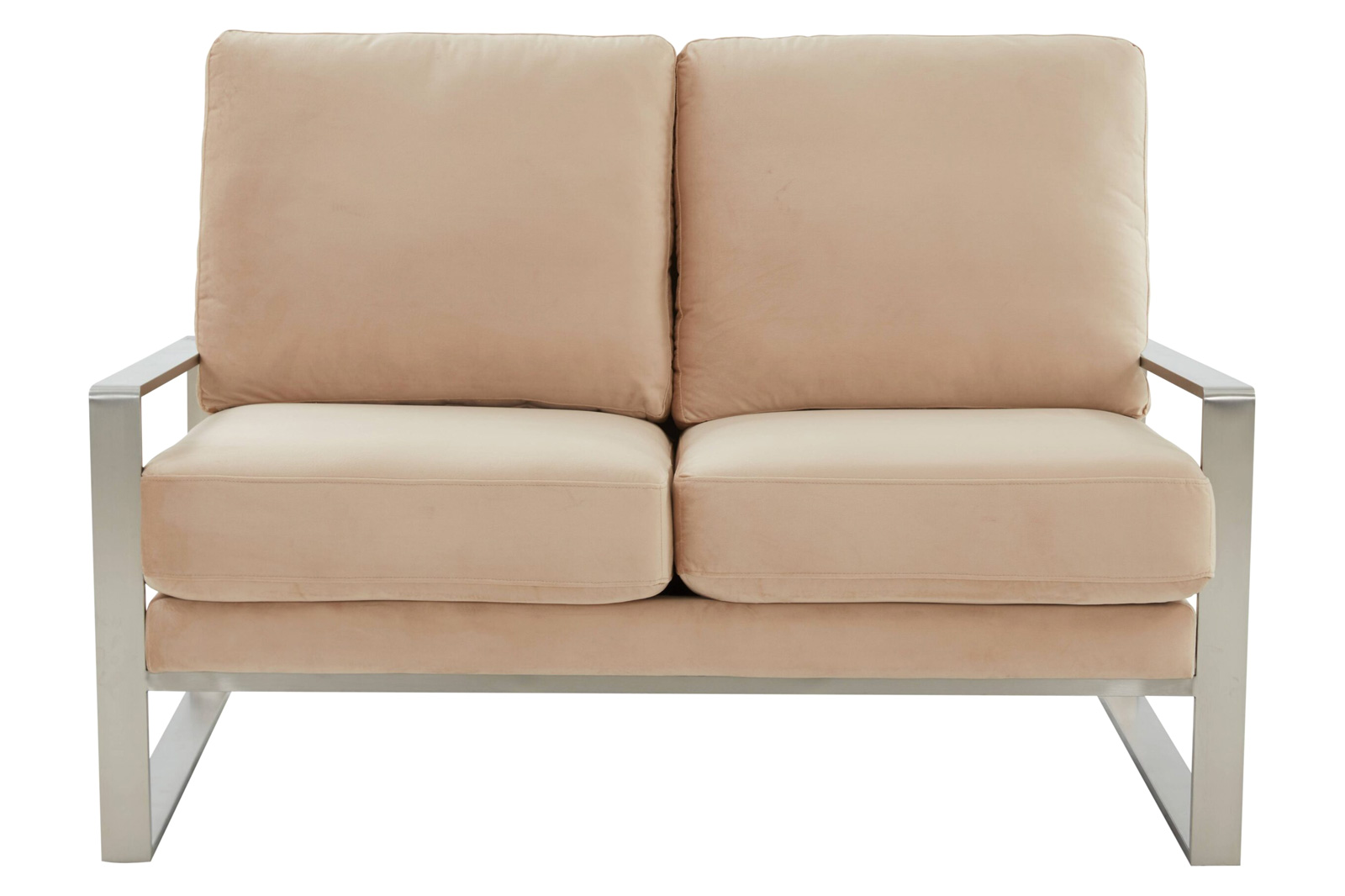 LeisureMod Jefferson Contemporary Modern Velvet Loveseat With Silver Frame - Beige