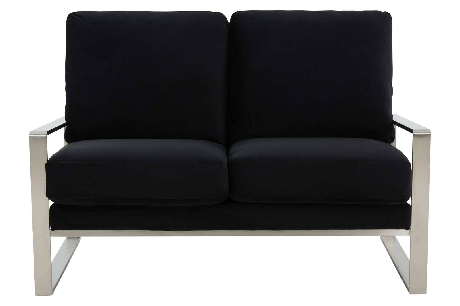 LeisureMod Jefferson Contemporary Modern Velvet Loveseat With Silver Frame - Black