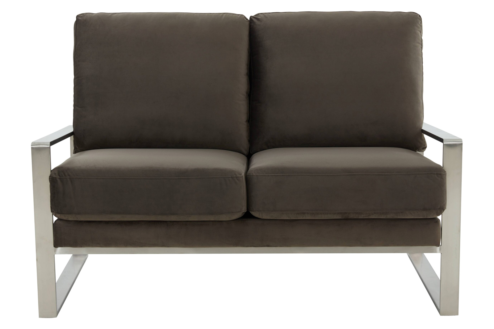 LeisureMod Jefferson Contemporary Modern Velvet Loveseat With Silver Frame - Dark Gray