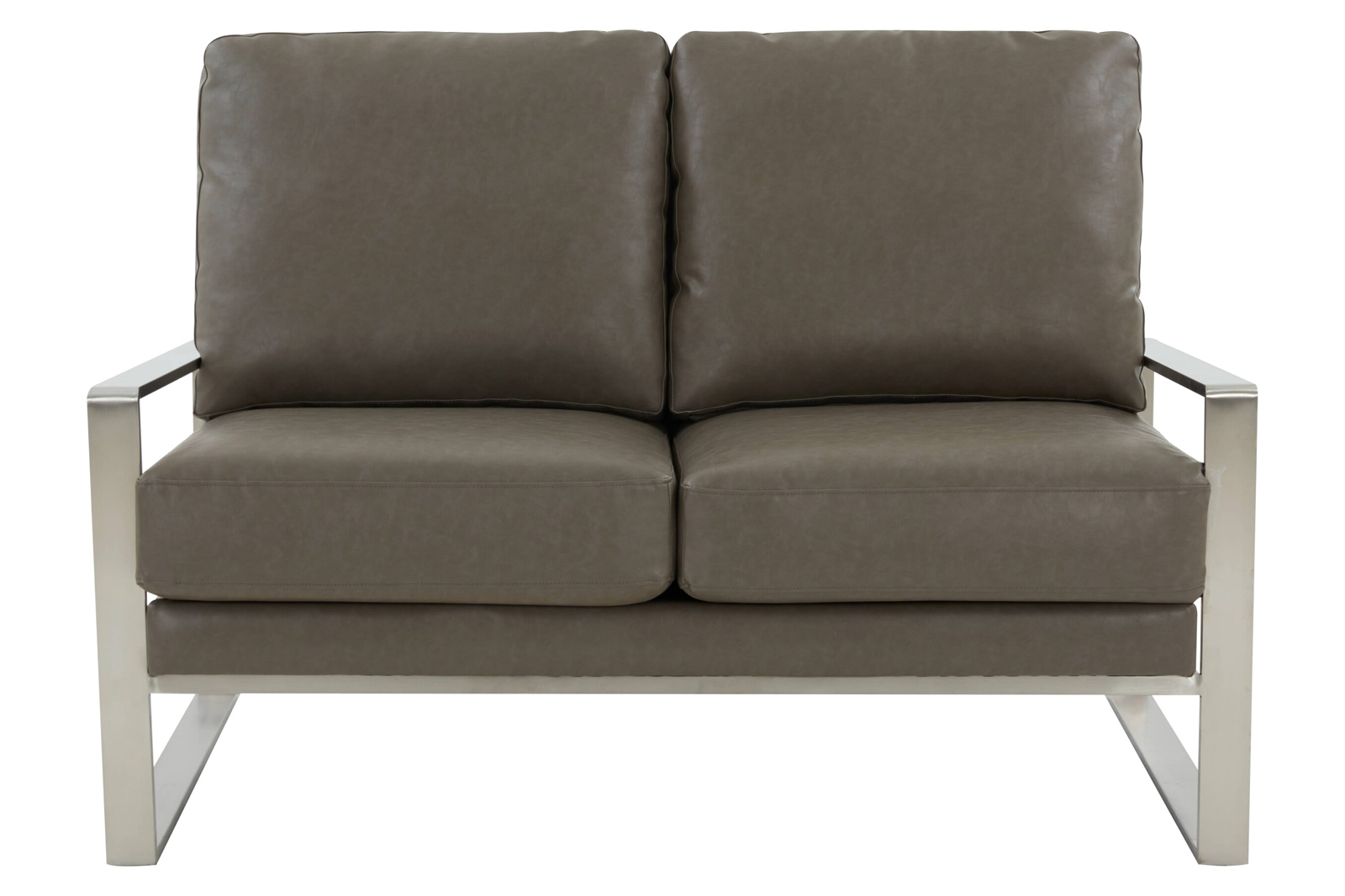 LeisureMod Jefferson Contemporary Modern Faux Leather Loveseat With Silver Frame - Gray