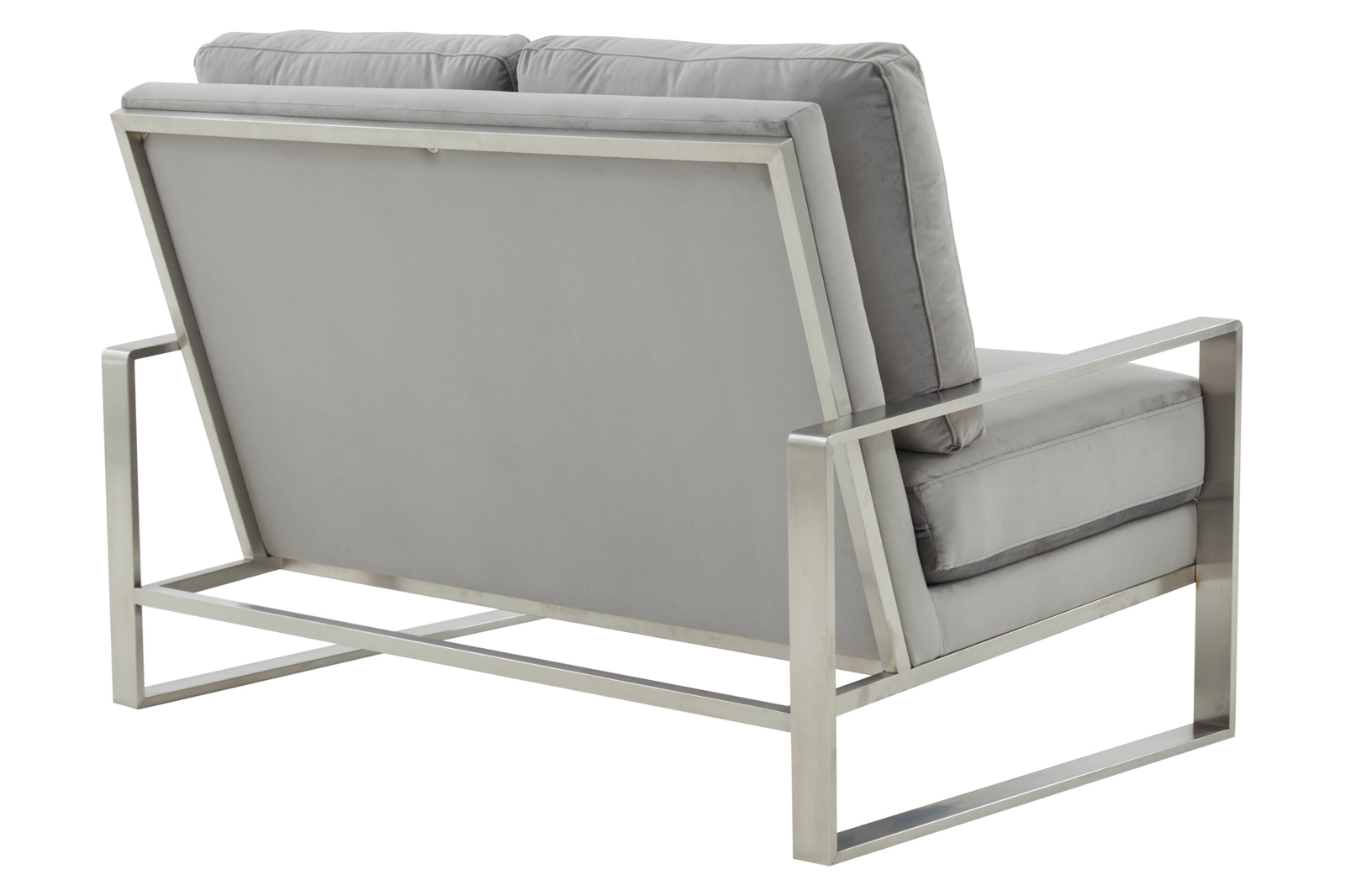 LeisureMod Jefferson Contemporary Modern Velvet Loveseat With Silver Frame - Light Gray