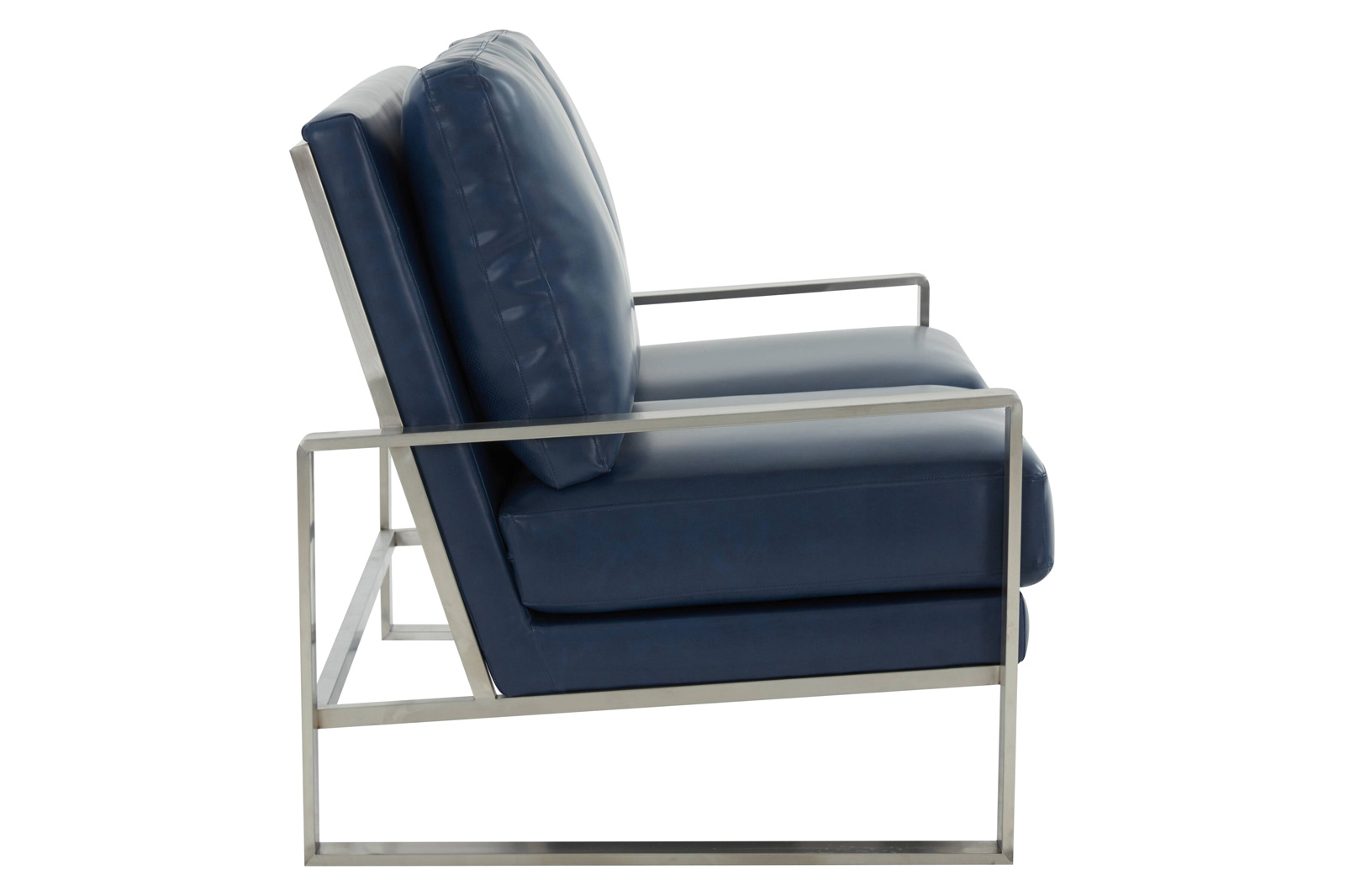 LeisureMod Jefferson Contemporary Modern Faux Leather Loveseat With Silver Frame - Navy Blue