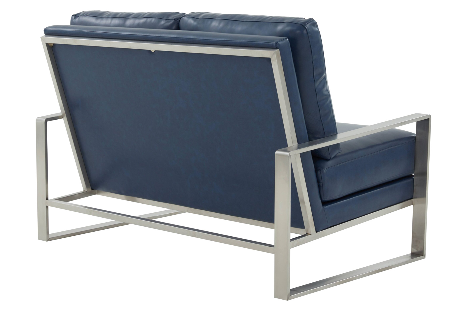 LeisureMod Jefferson Contemporary Modern Faux Leather Loveseat With Silver Frame - Navy Blue