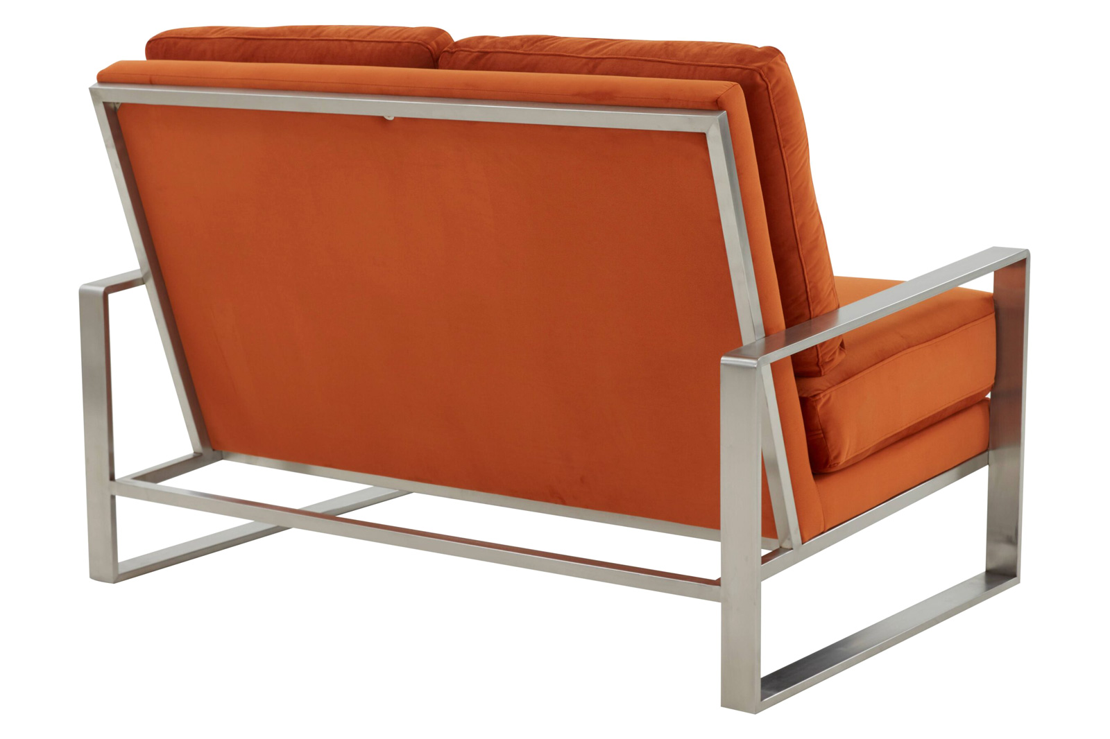 LeisureMod Jefferson Contemporary Modern Velvet Loveseat With Silver Frame - Orange