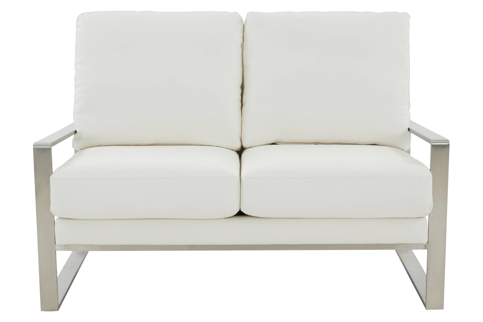 LeisureMod Jefferson Contemporary Modern Faux Leather Loveseat With Silver Frame