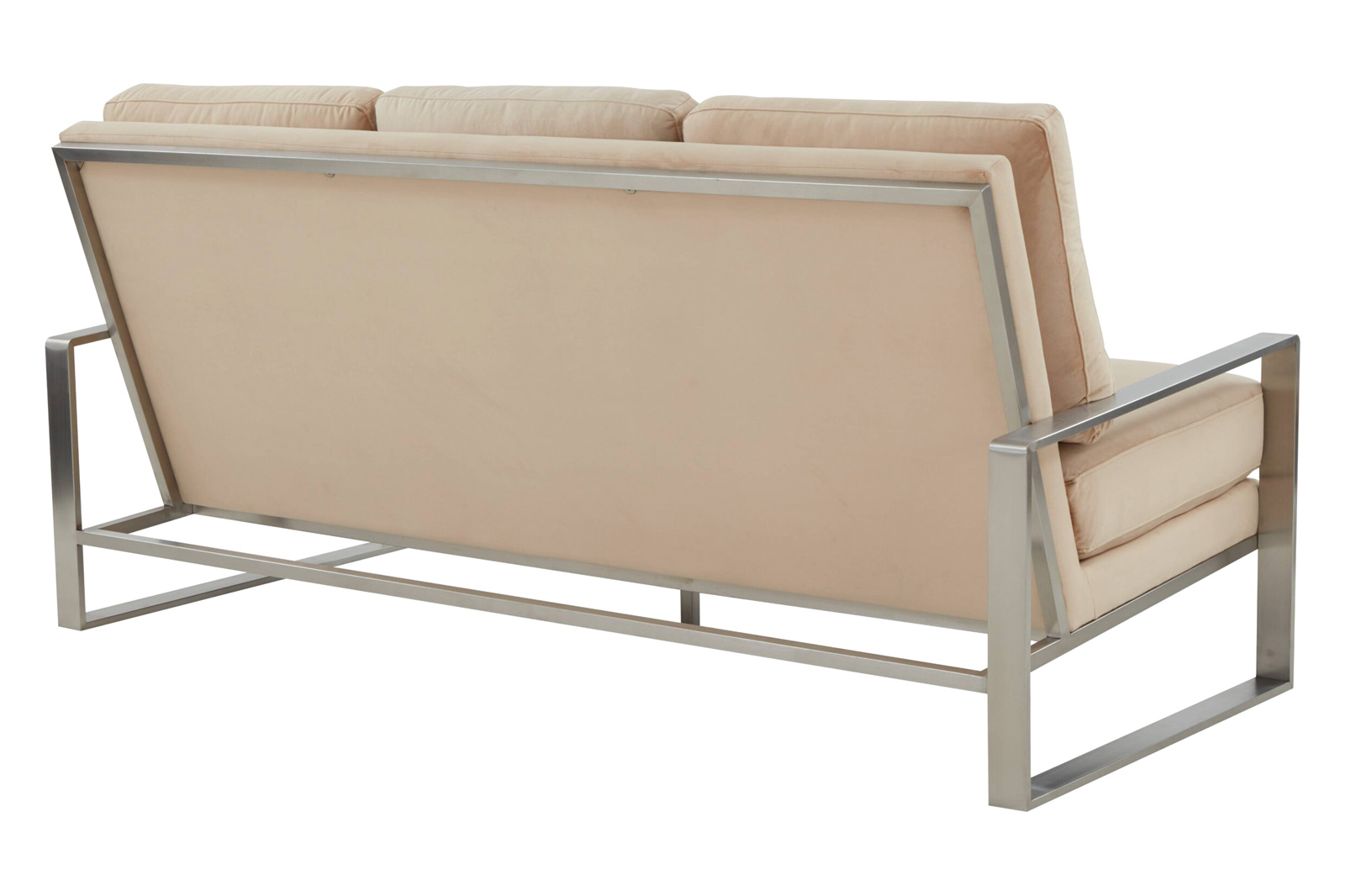 LeisureMod Jefferson Contemporary Modern Design Velvet Sofa With Silver Frame - Beige