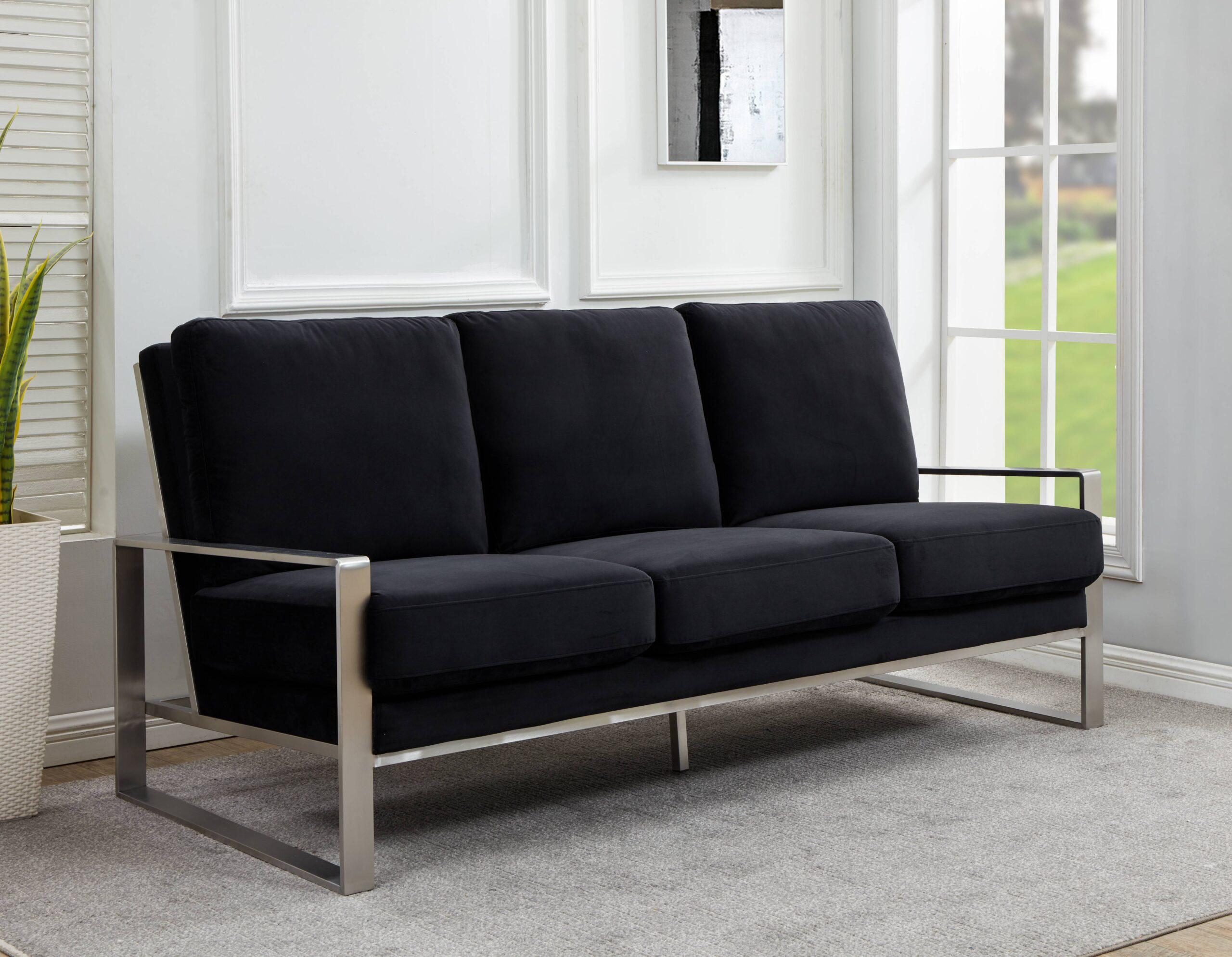 LeisureMod Jefferson Contemporary Modern Design Velvet Sofa With Gold Frame