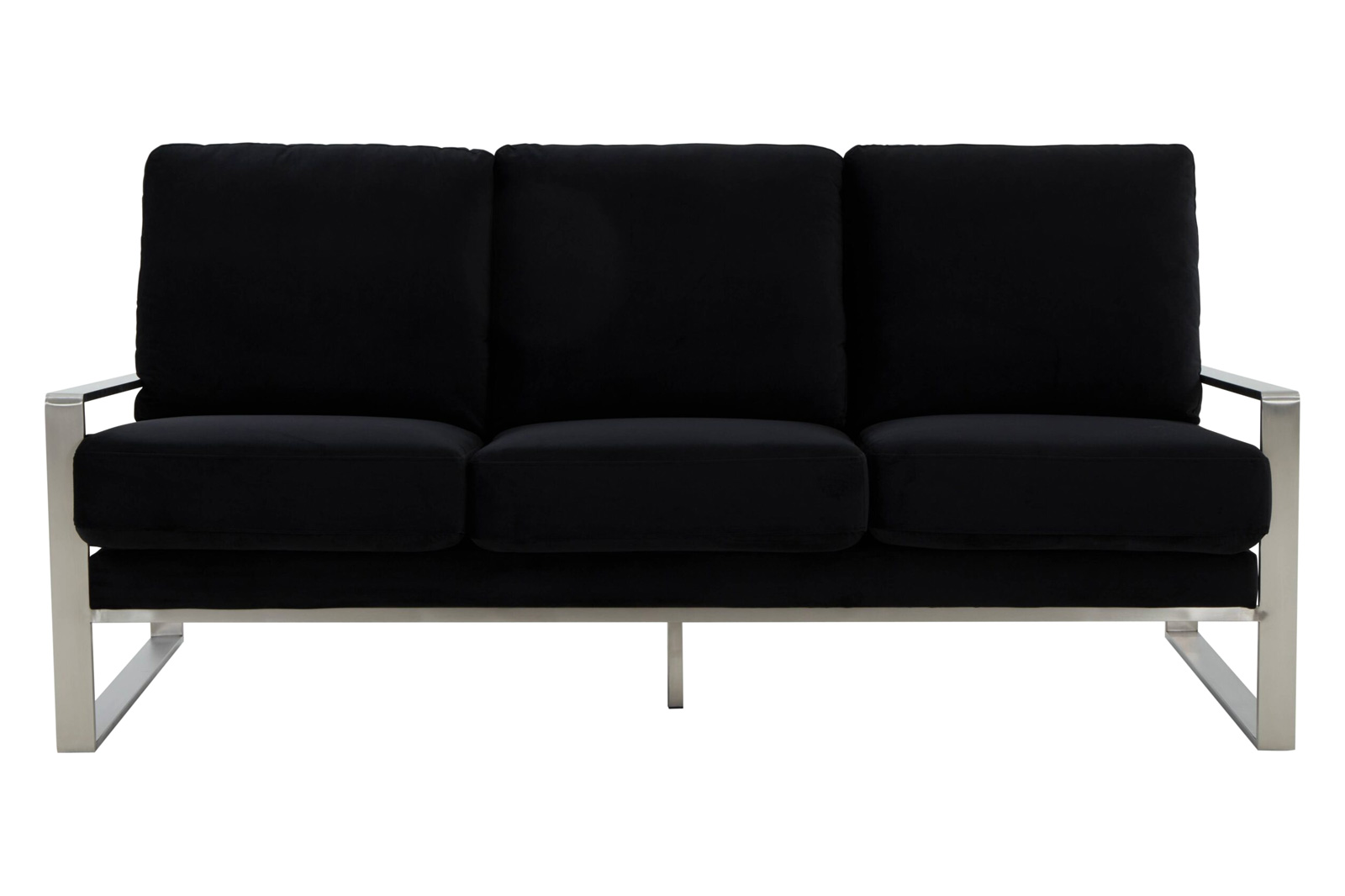 LeisureMod Jefferson Contemporary Modern Design Velvet Sofa With Silver Frame - Black