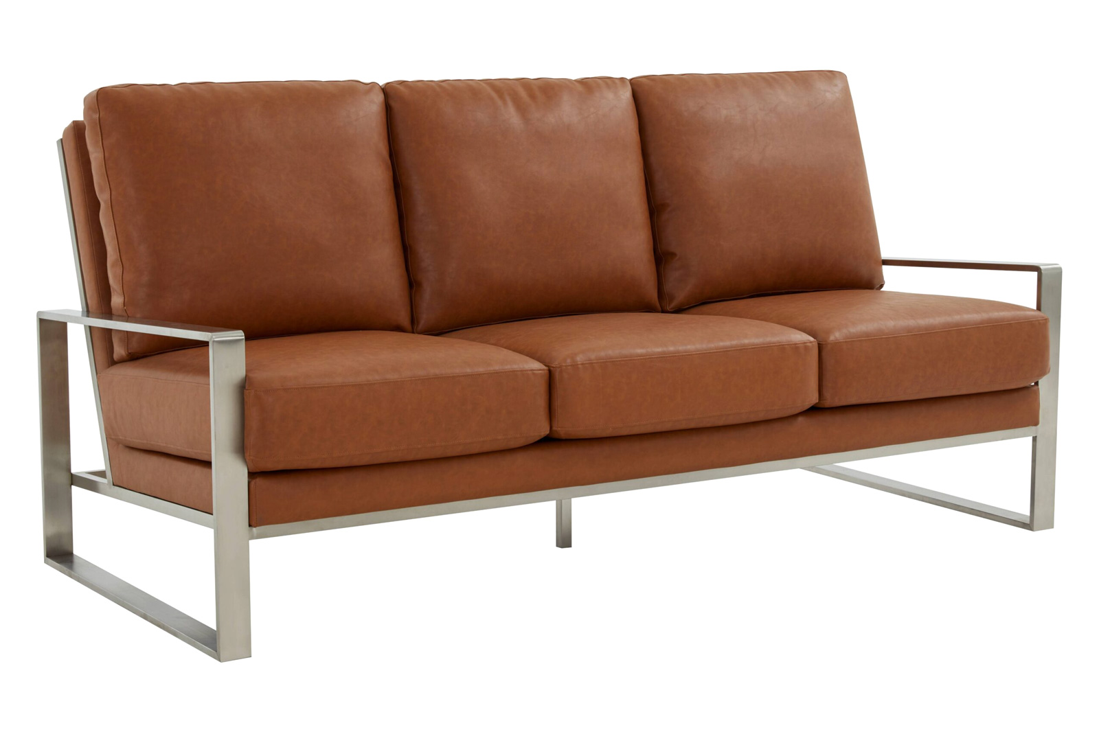 LeisureMod - Jefferson Contemporary Modern Design Leather Sofa With Silver Frame