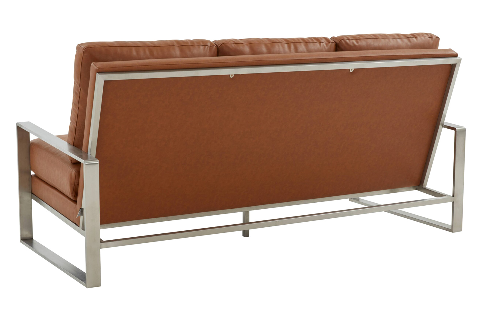 LeisureMod Jefferson Contemporary Modern Design Leather Sofa With Silver Frame - Cognac Tan