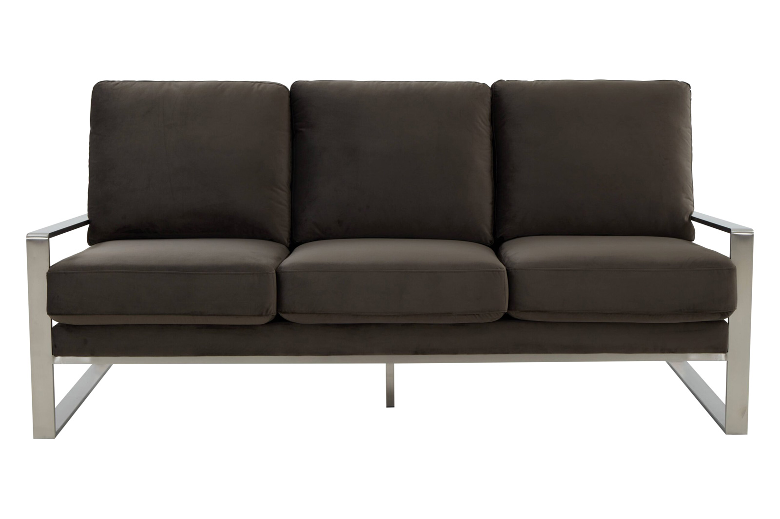 LeisureMod Jefferson Contemporary Modern Design Velvet Sofa With Silver Frame - Dark Gray