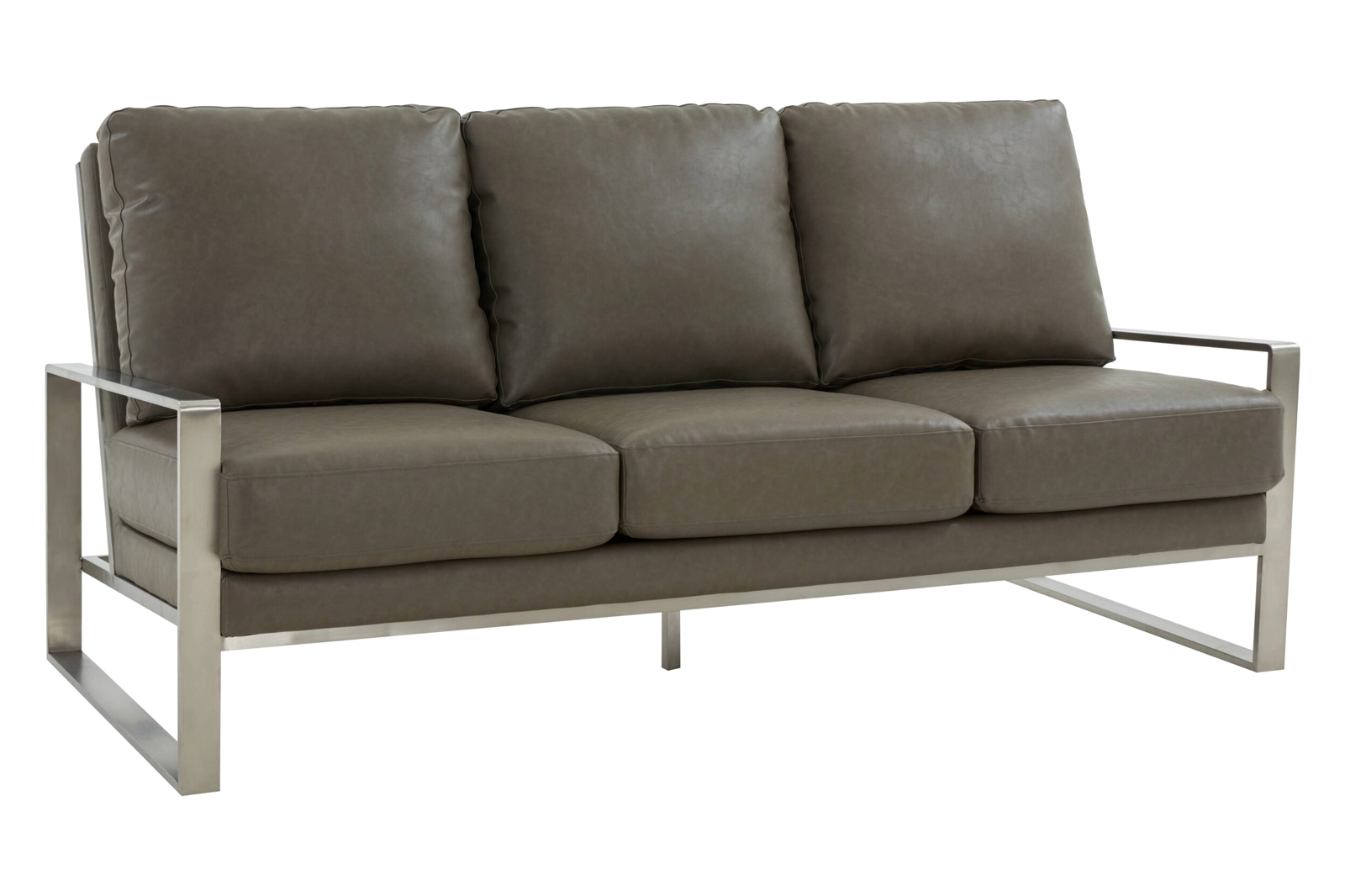 LeisureMod - Jefferson Contemporary Modern Design Leather Sofa With Silver Frame