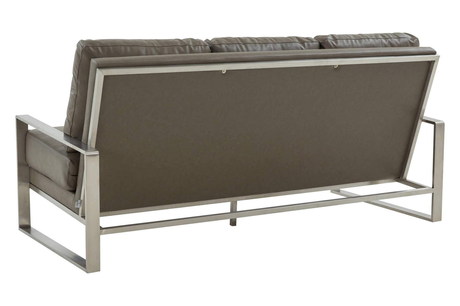 LeisureMod Jefferson Contemporary Modern Design Leather Sofa With Silver Frame - Gray