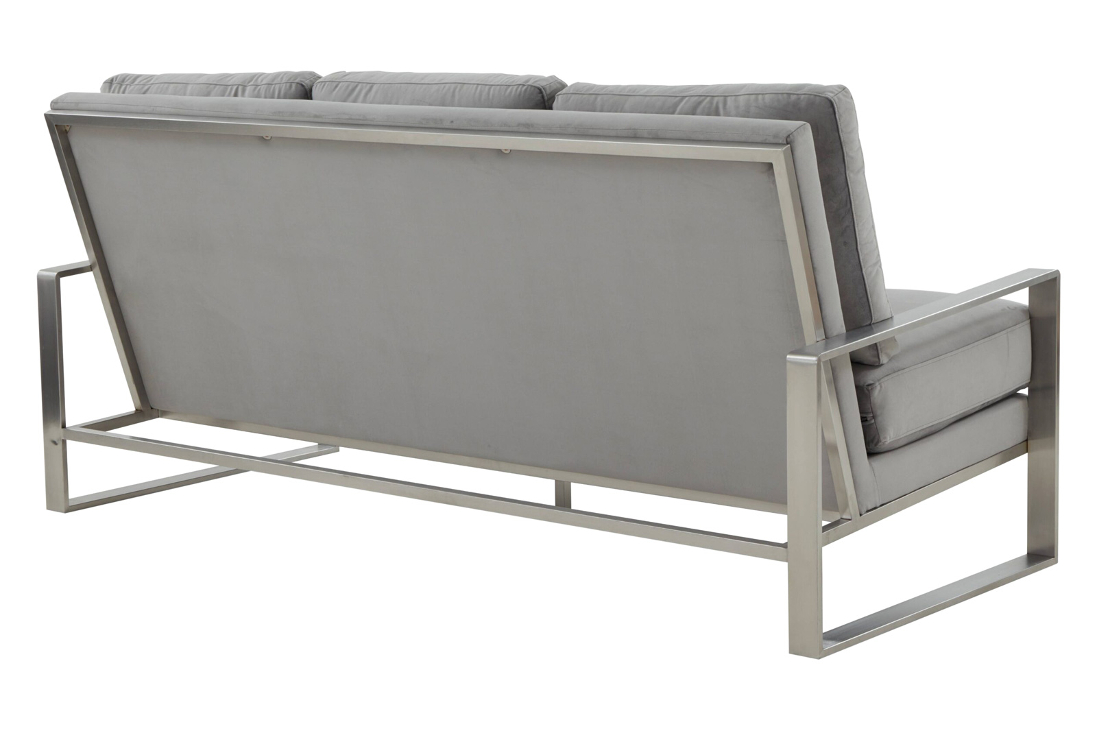 LeisureMod Jefferson Contemporary Modern Design Velvet Sofa With Silver Frame - Light Gray