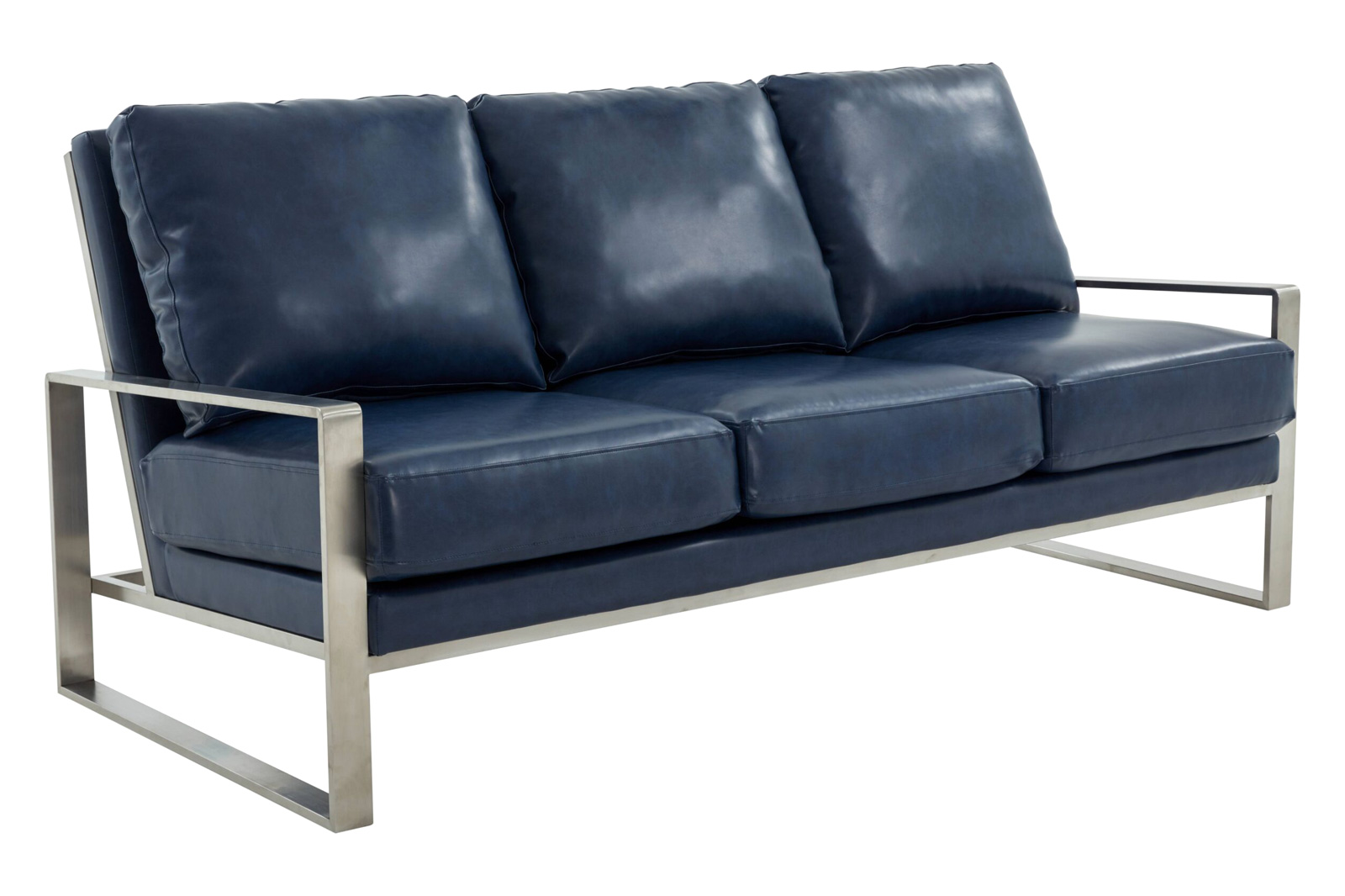 LeisureMod - Jefferson Contemporary Modern Design Leather Sofa With Silver Frame