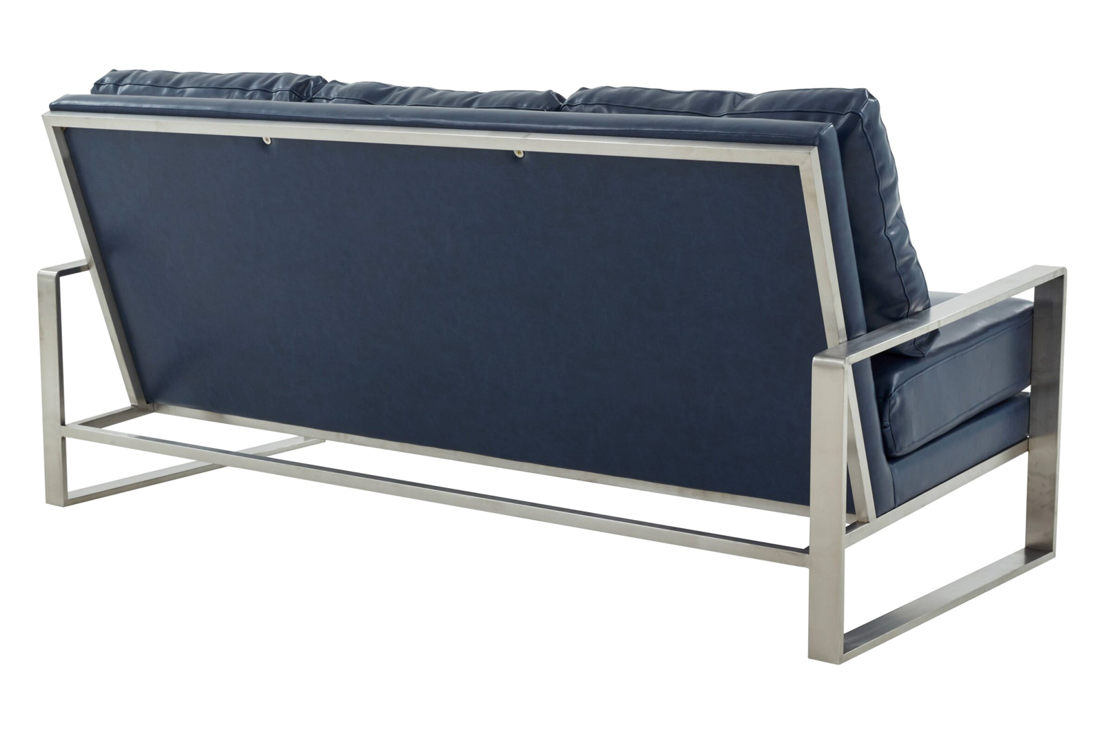 LeisureMod Jefferson Contemporary Modern Design Leather Sofa With Silver Frame - Navy Blue