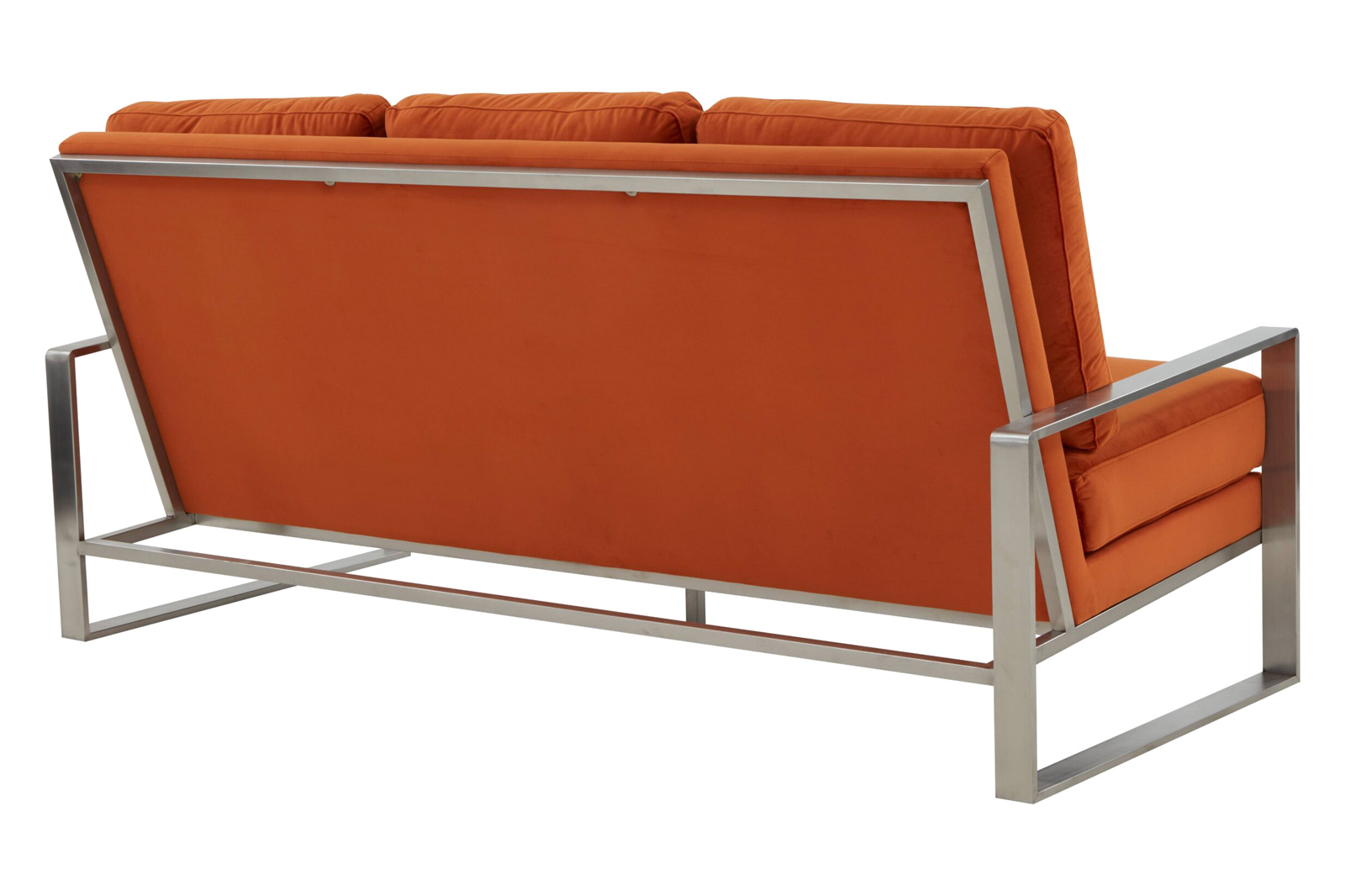 LeisureMod Jefferson Contemporary Modern Design Velvet Sofa With Silver Frame - Orange