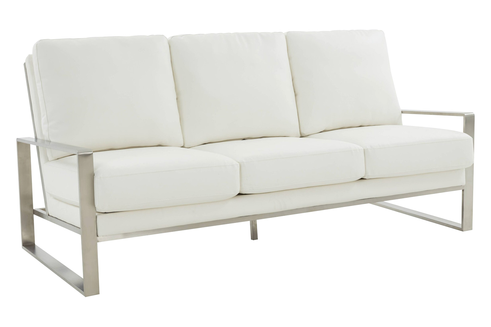 LeisureMod - Jefferson Contemporary Modern Design Leather Sofa With Silver Frame