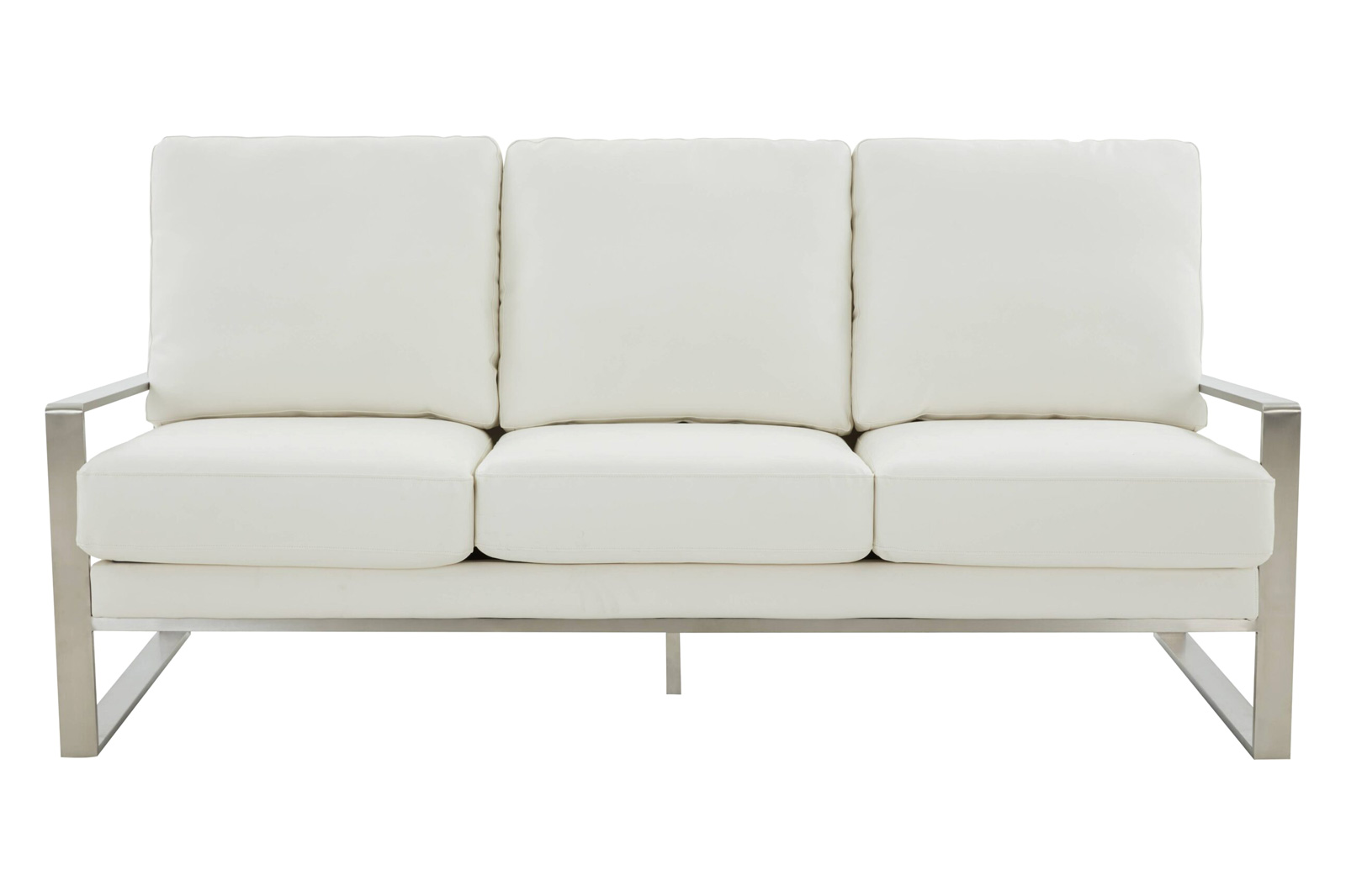 LeisureMod Jefferson Contemporary Modern Design Leather Sofa With Silver Frame - White