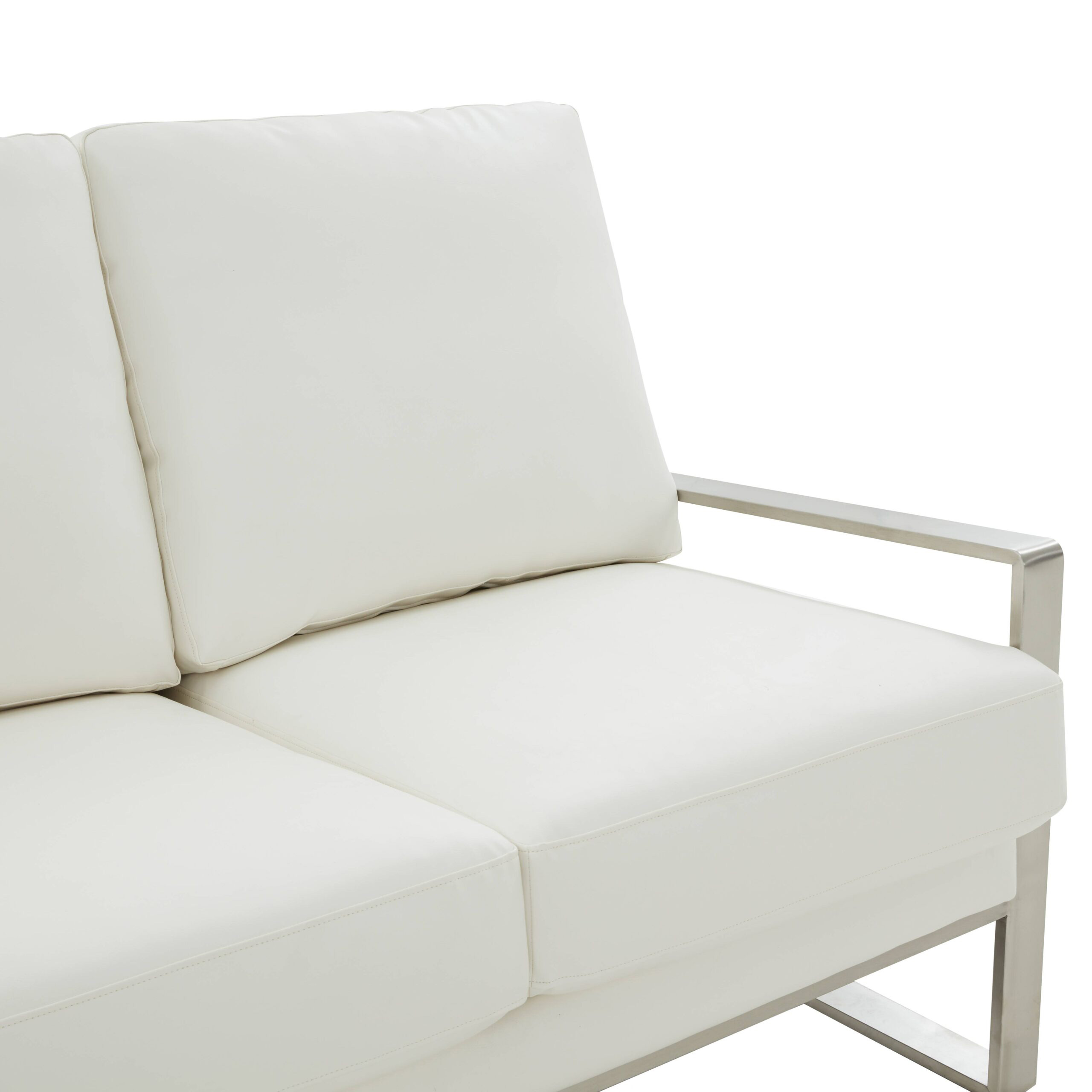 LeisureMod Jefferson Contemporary Modern Design Leather Sofa With Silver Frame - White