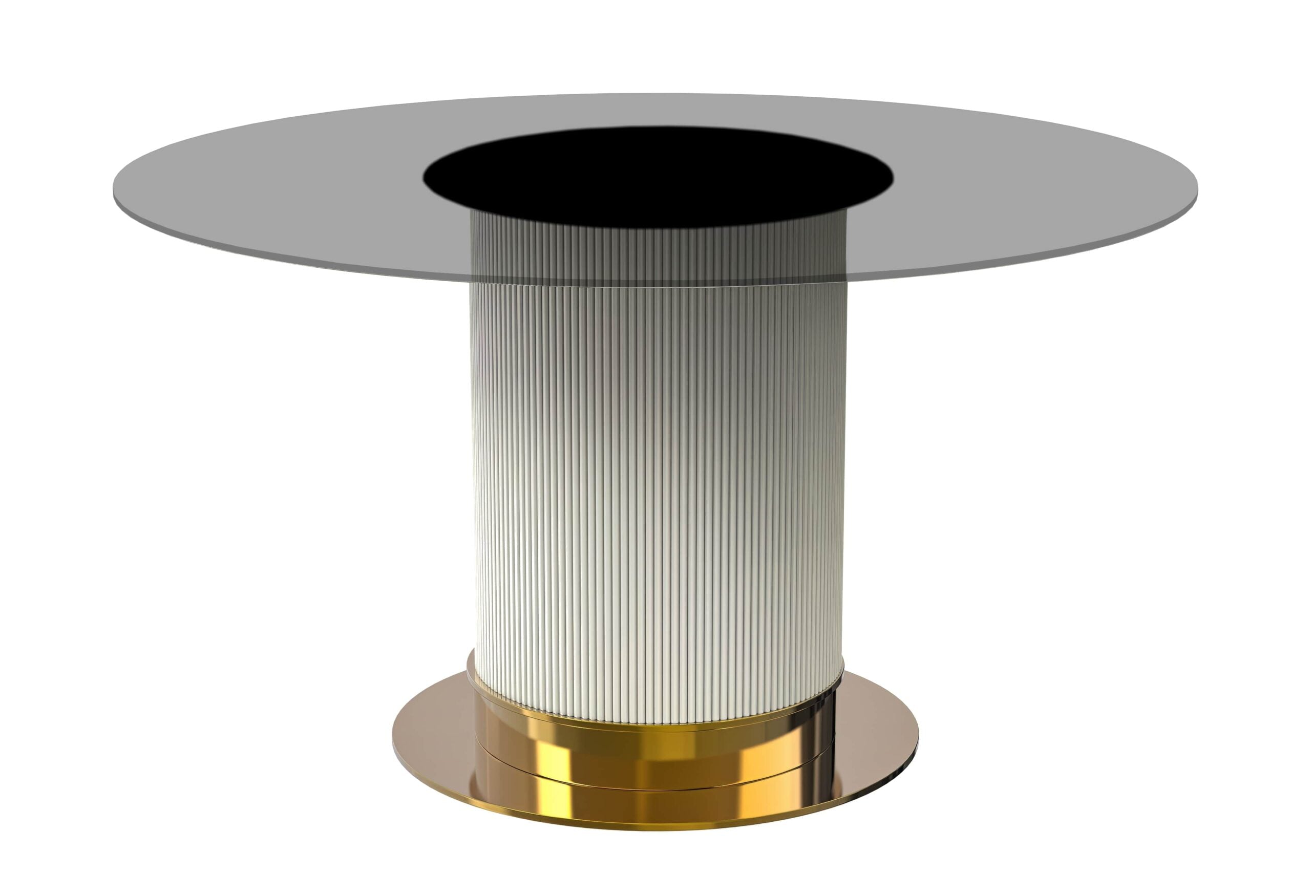 LeisureMod Jexis Modern 60" Round Dining Table with Glass Top and White/Gold Pedestal Base