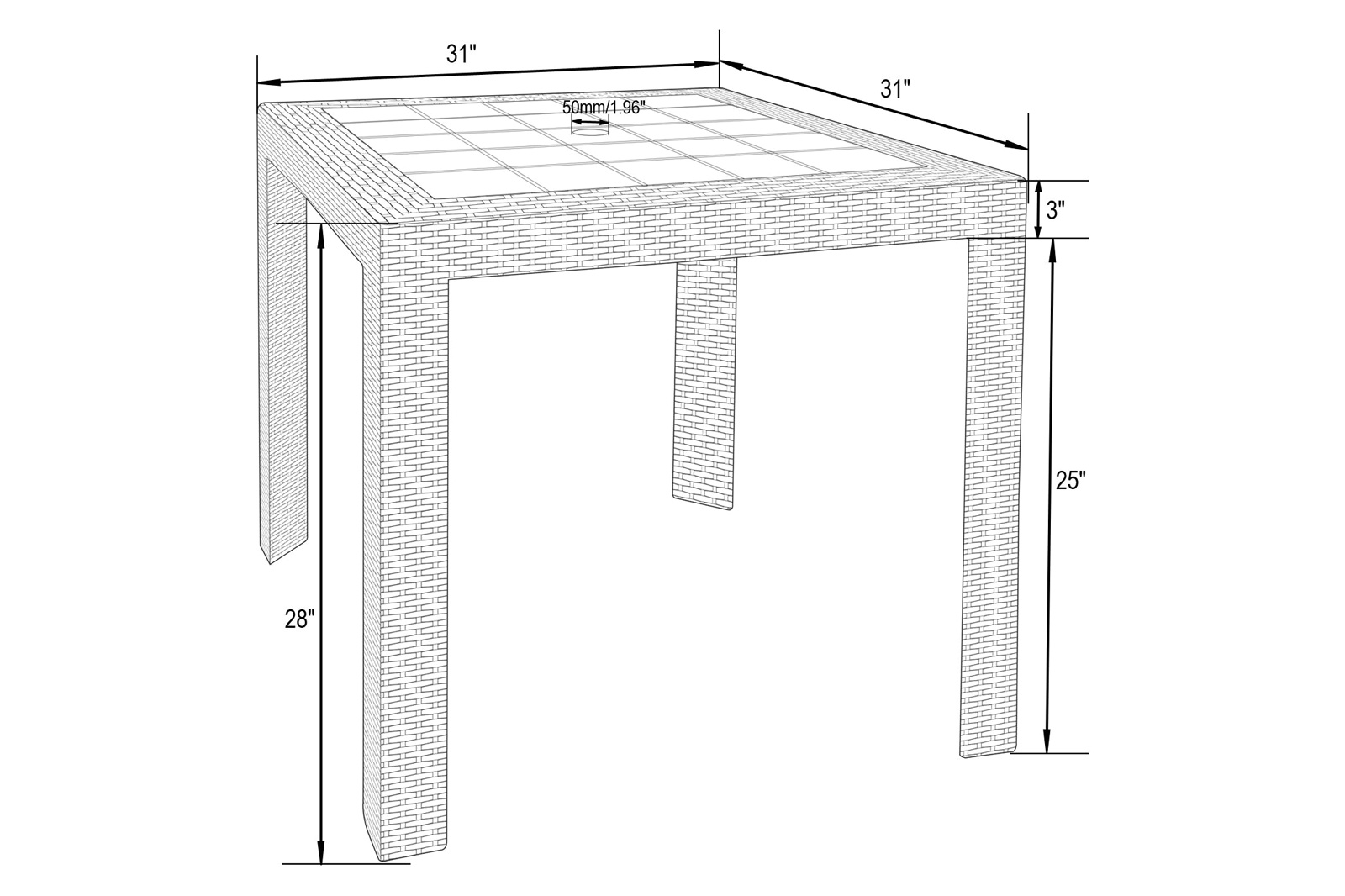 LeisureMod Kent Outdoor White Table With 2 Black Chairs Dining Set - White/Black