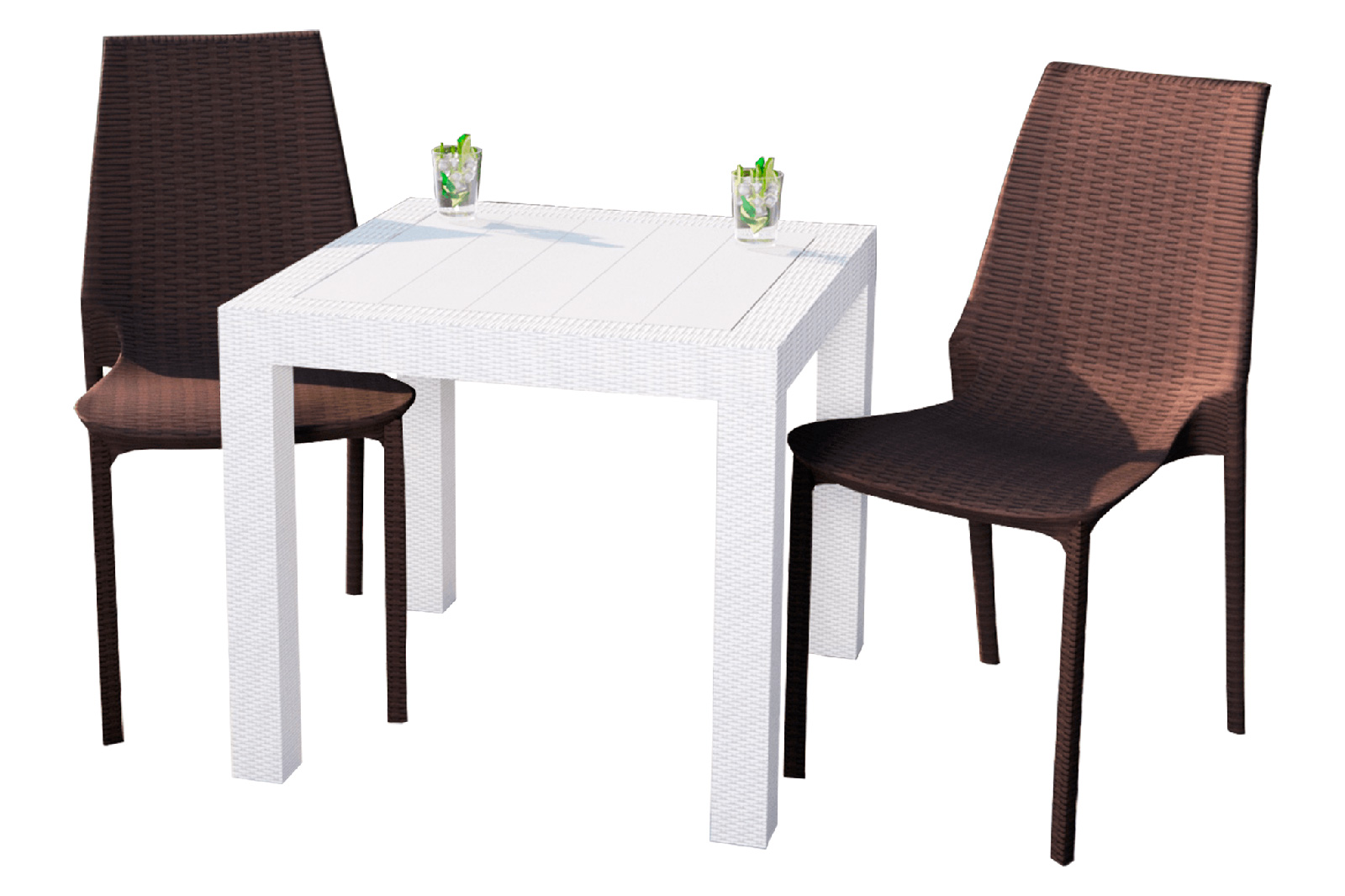 LeisureMod Kent Outdoor White Table With 2 Black Chairs Dining Set