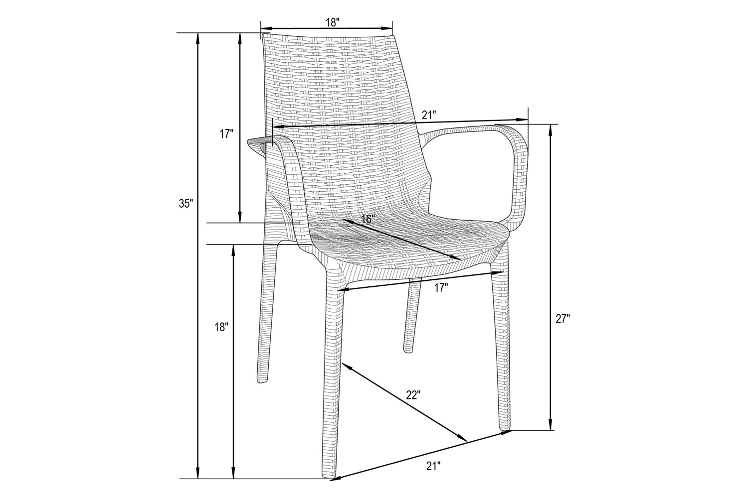 LeisureMod Kent Outdoor Dining Arm Chair - Black