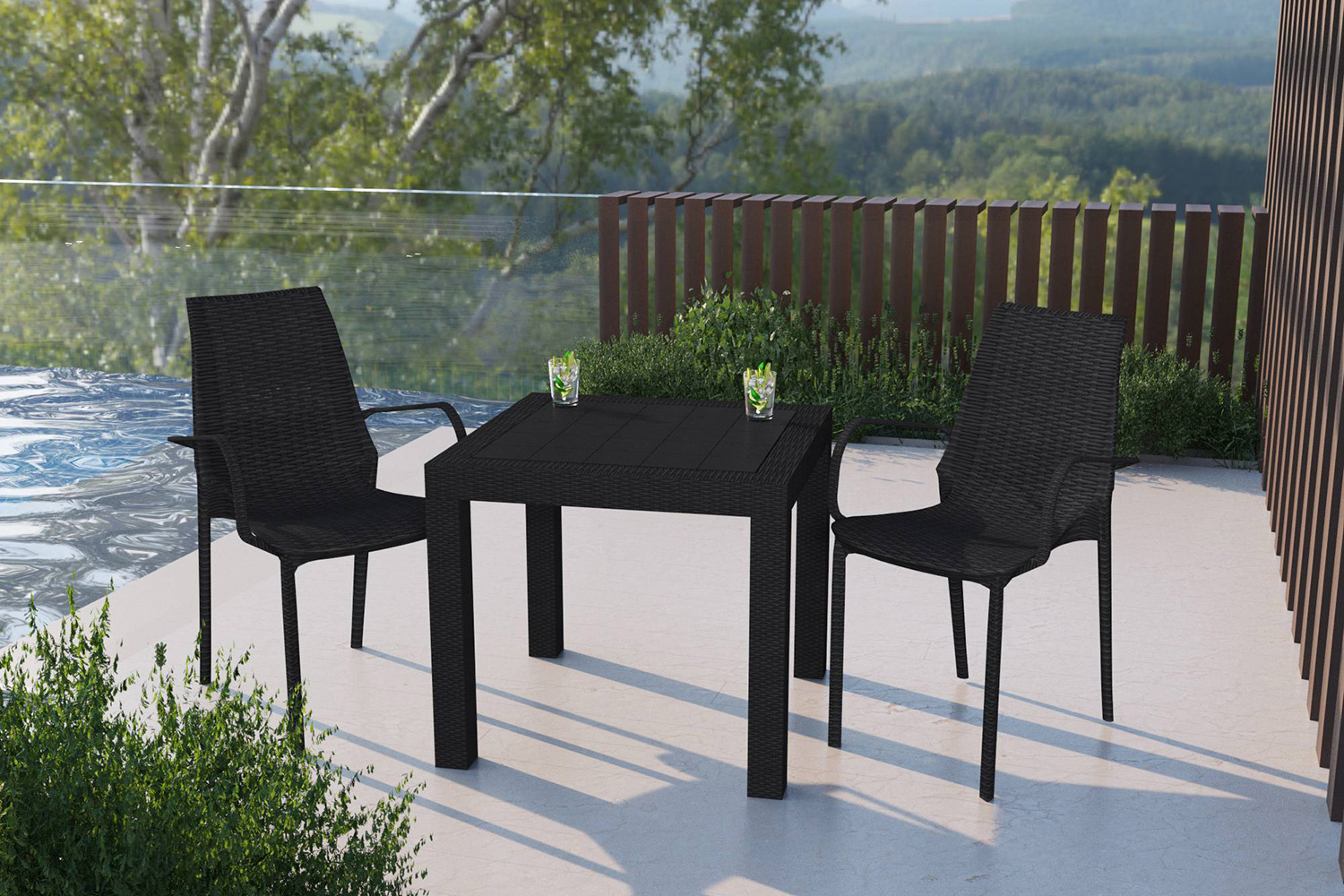 LeisureMod Kent Outdoor Dining Arm Chair - Black