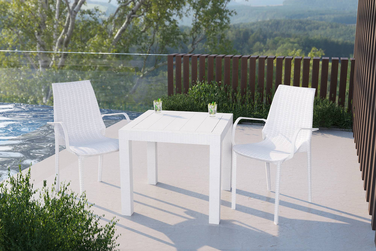 LeisureMod Kent Outdoor Dining Arm Chair - White