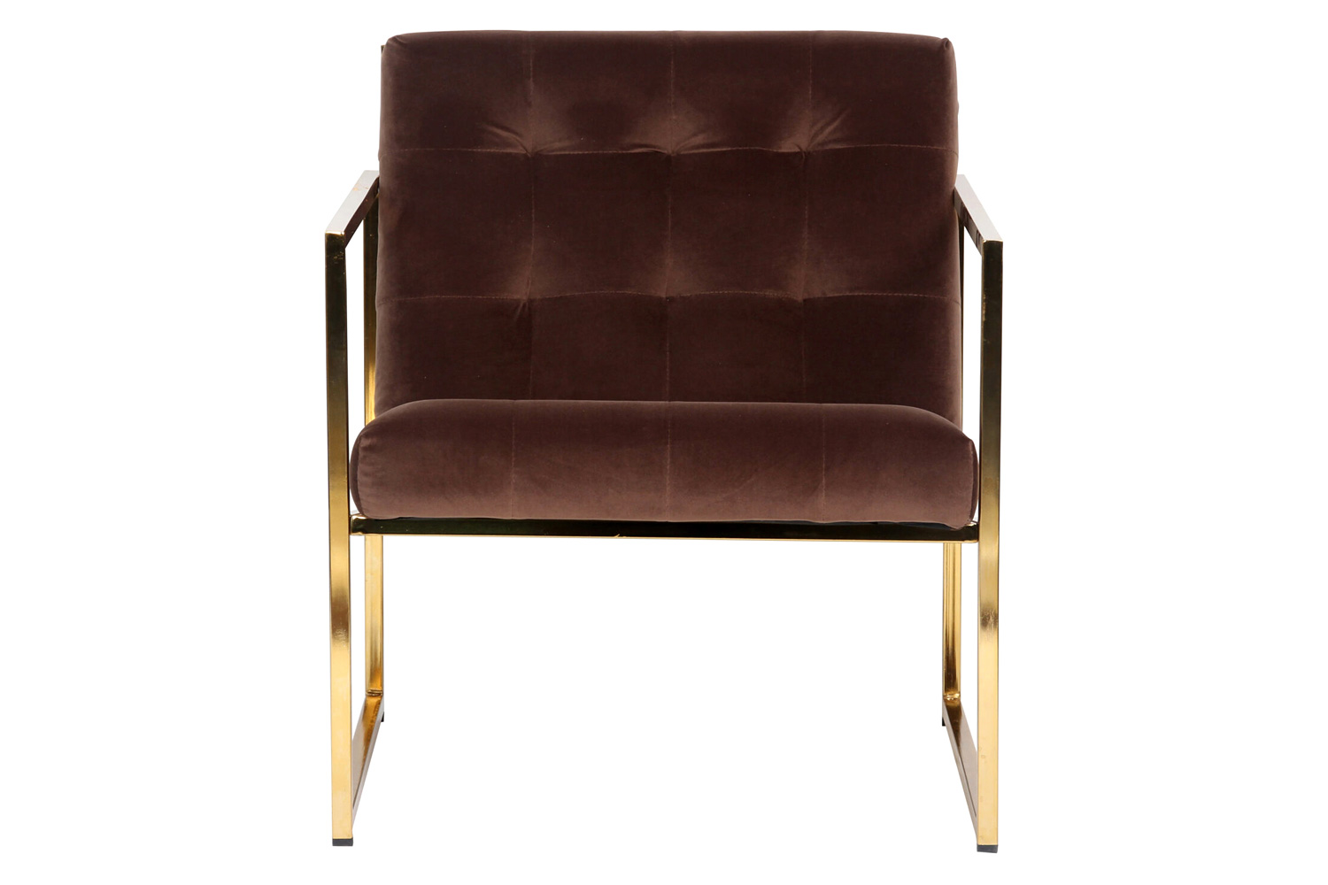 LeisureMod™ Lexington Tufted Velvet Accent Armchair with Gold Frame - Coffee/Brown