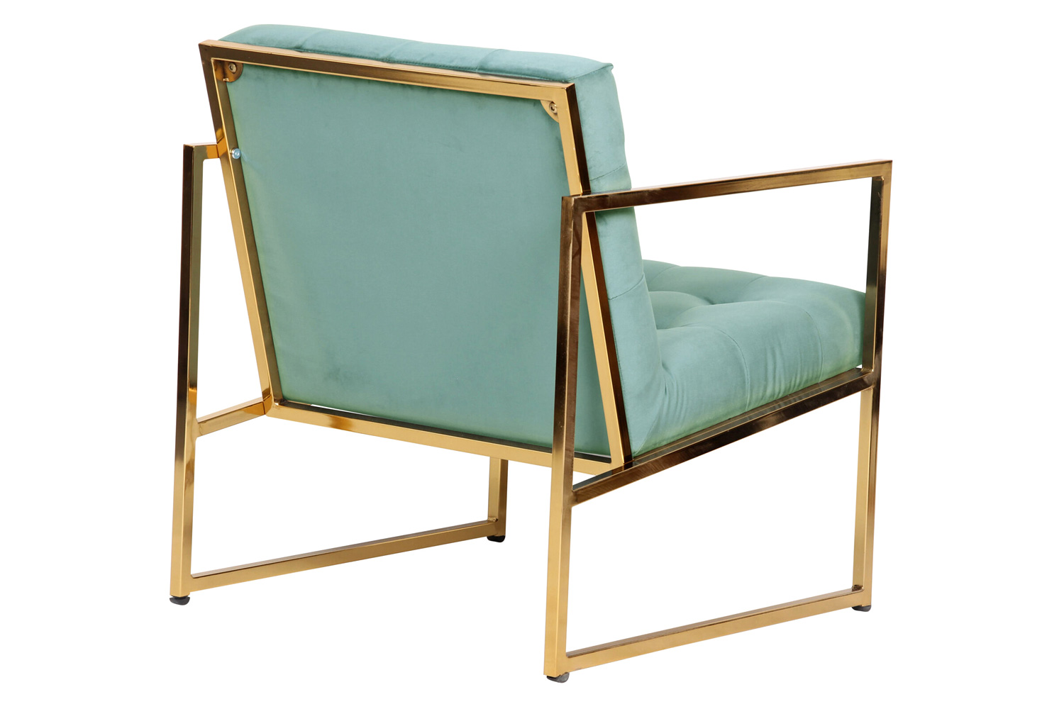 LeisureMod Lexington Tufted Velvet Accent Armchair with Gold Frame - Turquoise