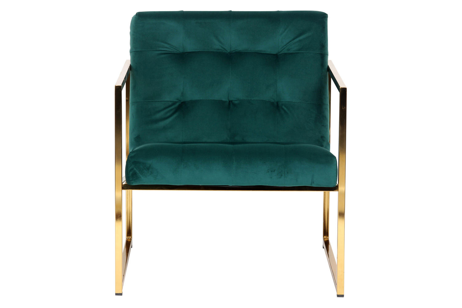 LeisureMod™ Lexington Tufted Velvet Accent Armchair with Gold Frame - Emerald/Green