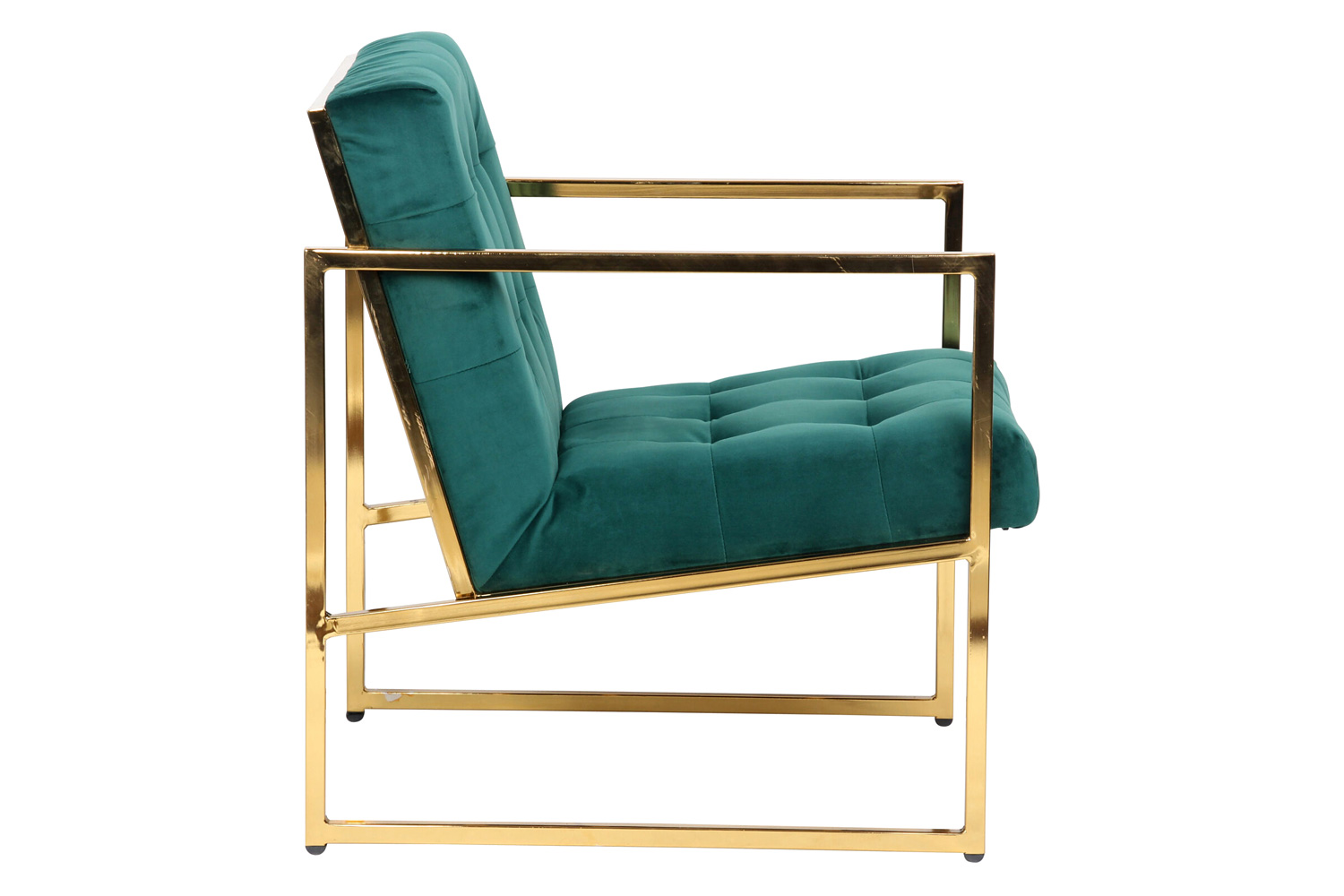 LeisureMod™ Lexington Tufted Velvet Accent Armchair with Gold Frame - Emerald/Green