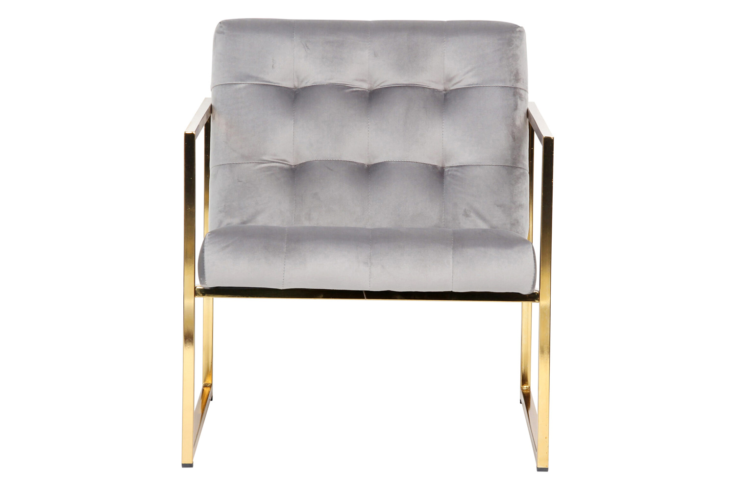 LeisureMod™ Lexington Tufted Velvet Accent Armchair with Gold Frame - Fossil/Gray