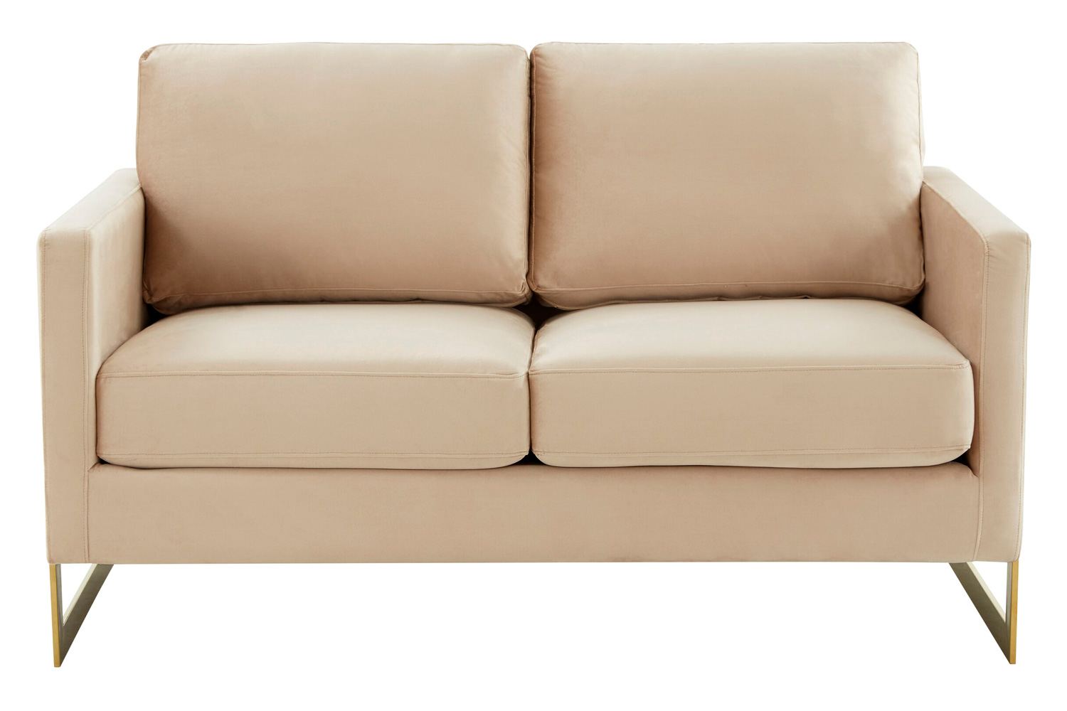 LeisureMod Lincoln Velvet Loveseat with Gold Frame - Beige