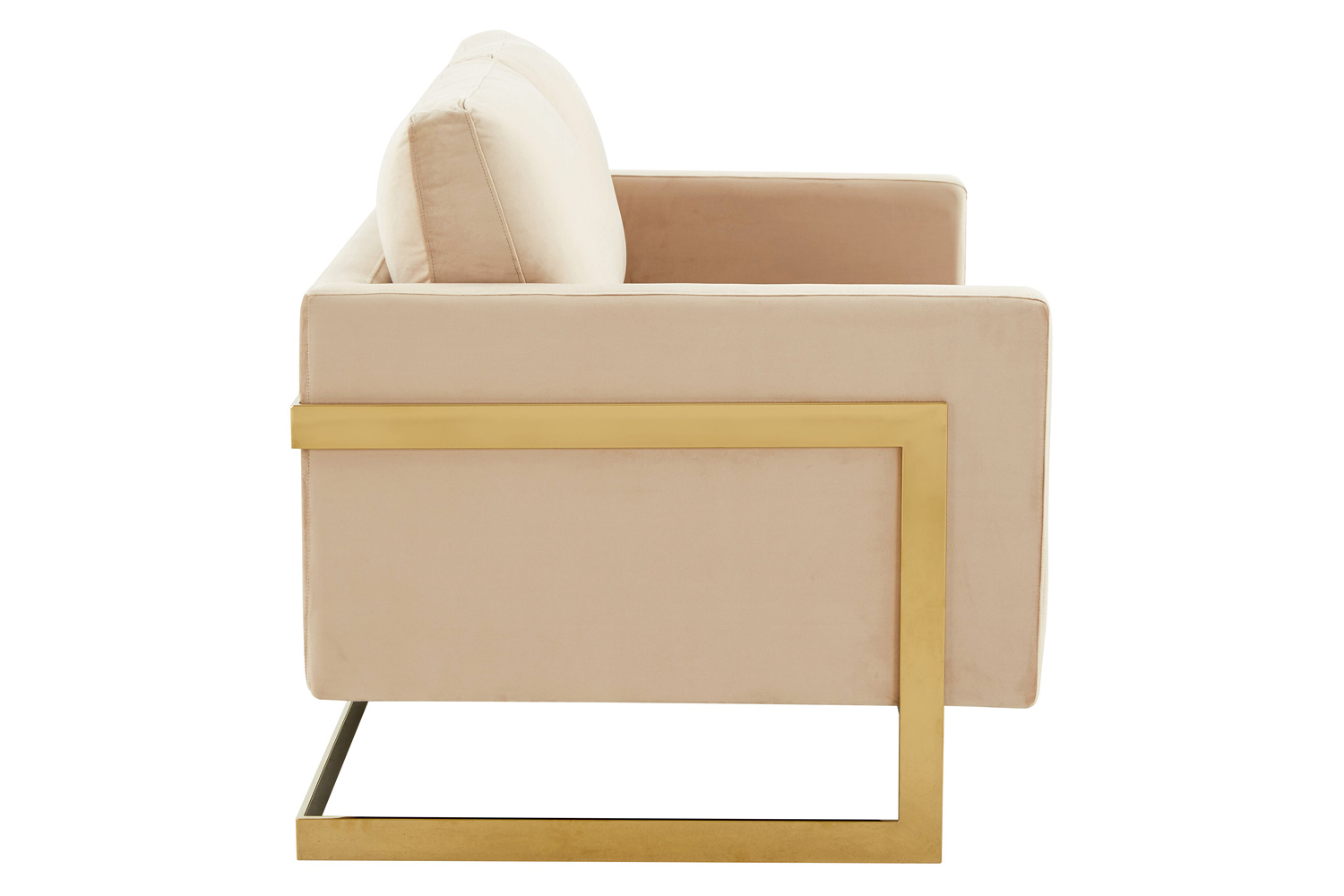 LeisureMod Lincoln Velvet Loveseat with Gold Frame - Beige