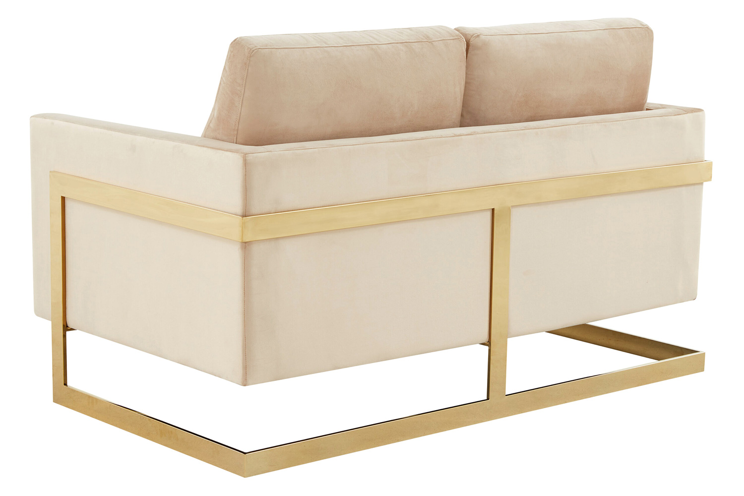 LeisureMod Lincoln Velvet Loveseat with Gold Frame - Beige