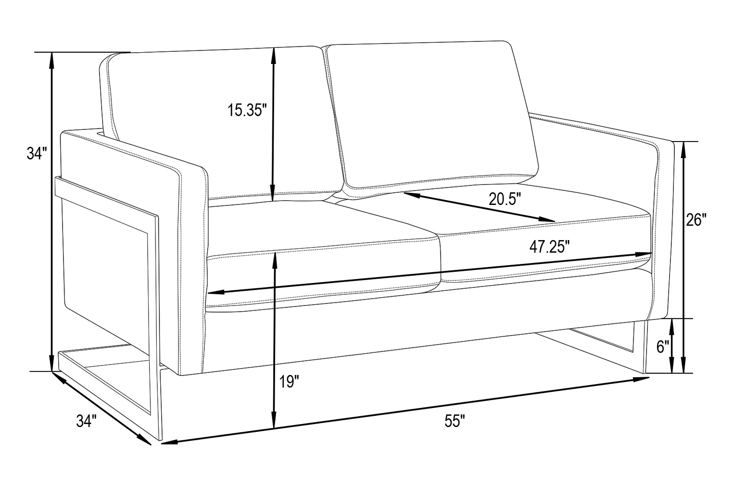 LeisureMod Lincoln Velvet Loveseat with Gold Frame - Midnight Black