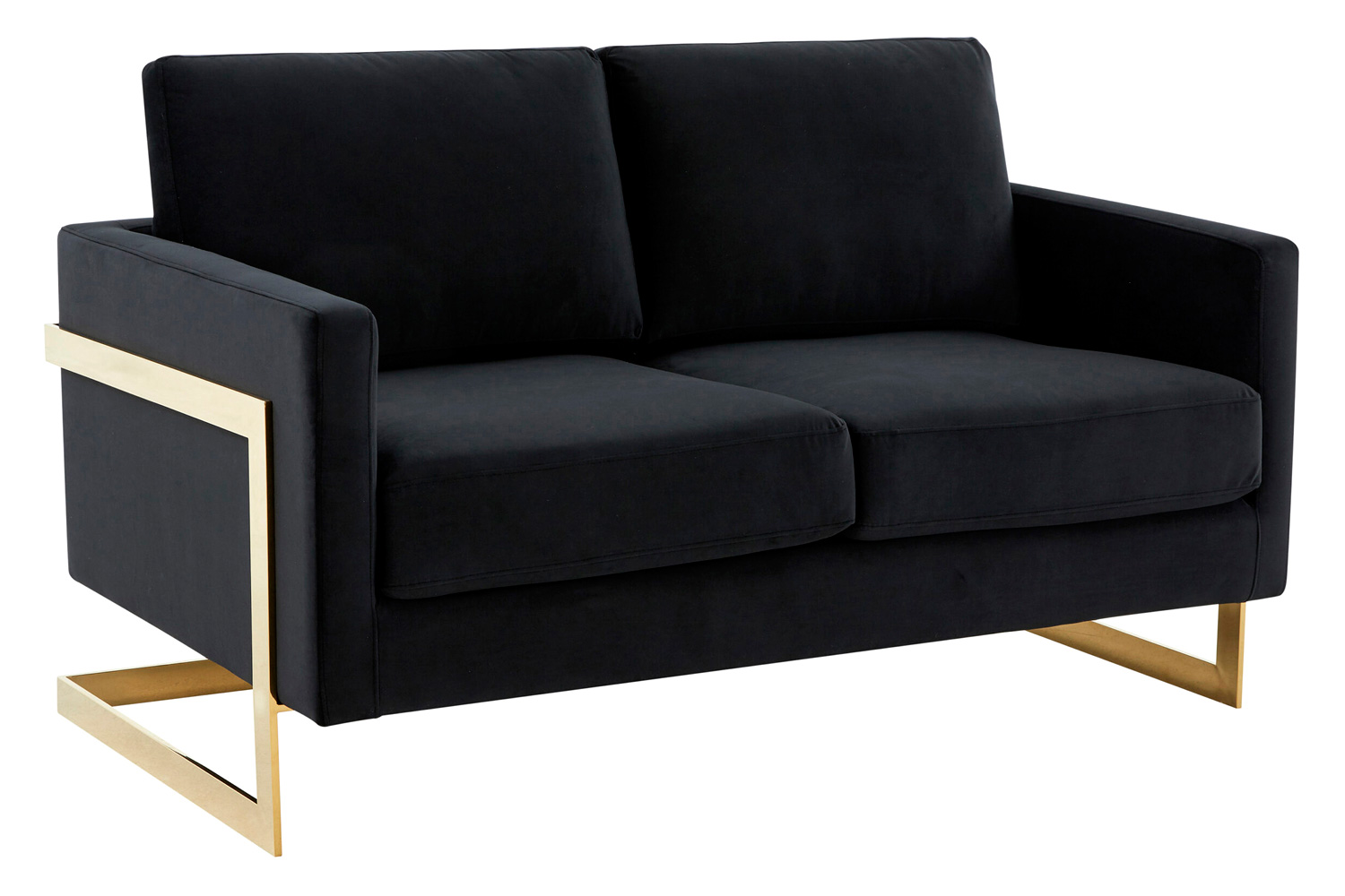 LeisureMod Lincoln Velvet Loveseat with Gold Frame