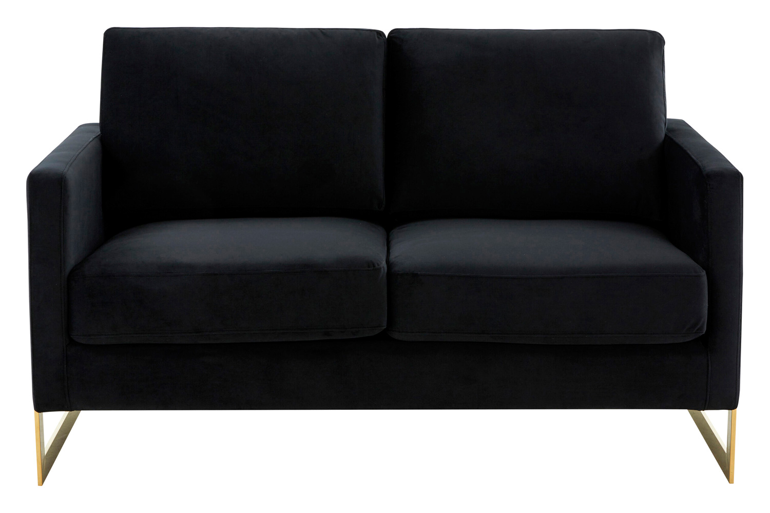 LeisureMod Lincoln Velvet Loveseat with Gold Frame - Midnight Black