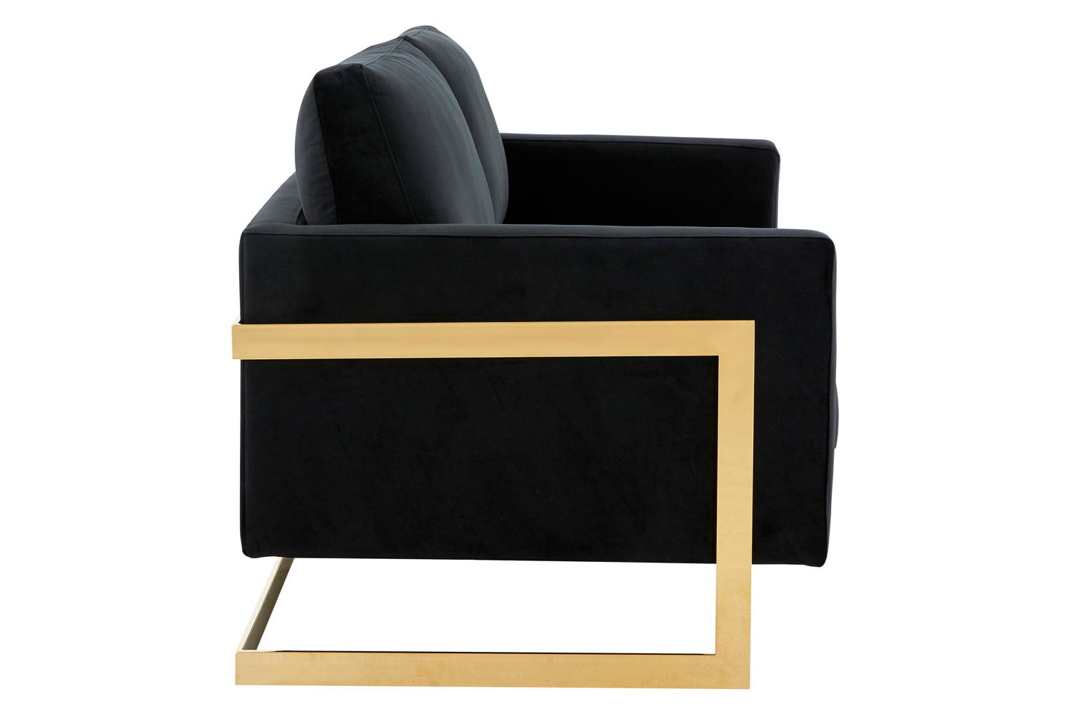 LeisureMod Lincoln Velvet Loveseat with Gold Frame - Midnight Black