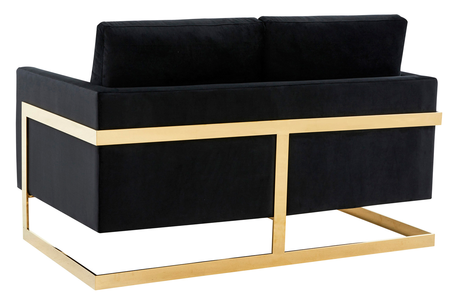 LeisureMod Lincoln Velvet Loveseat with Gold Frame - Midnight Black