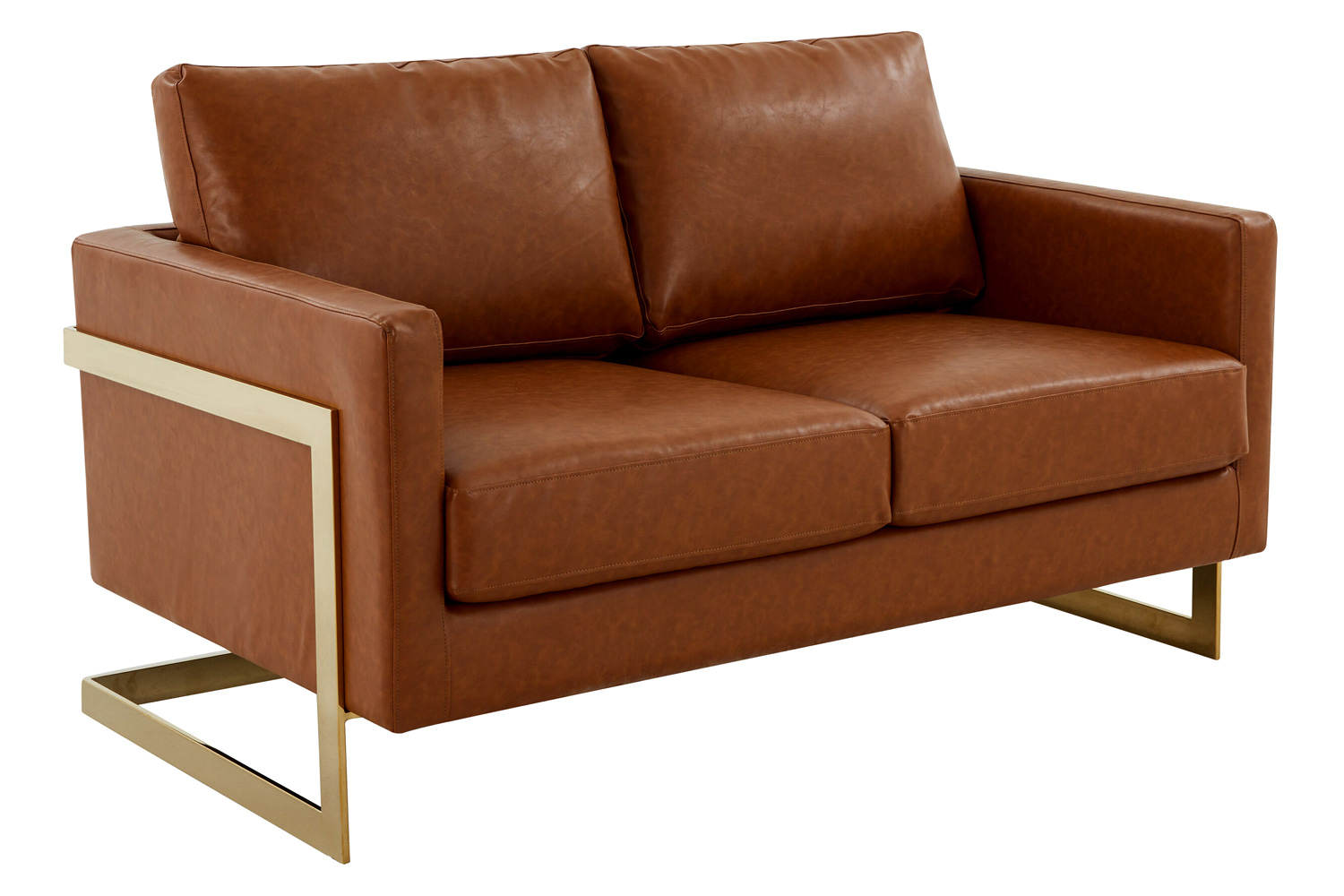 LeisureMod Lincoln Velvet Loveseat with Gold Frame