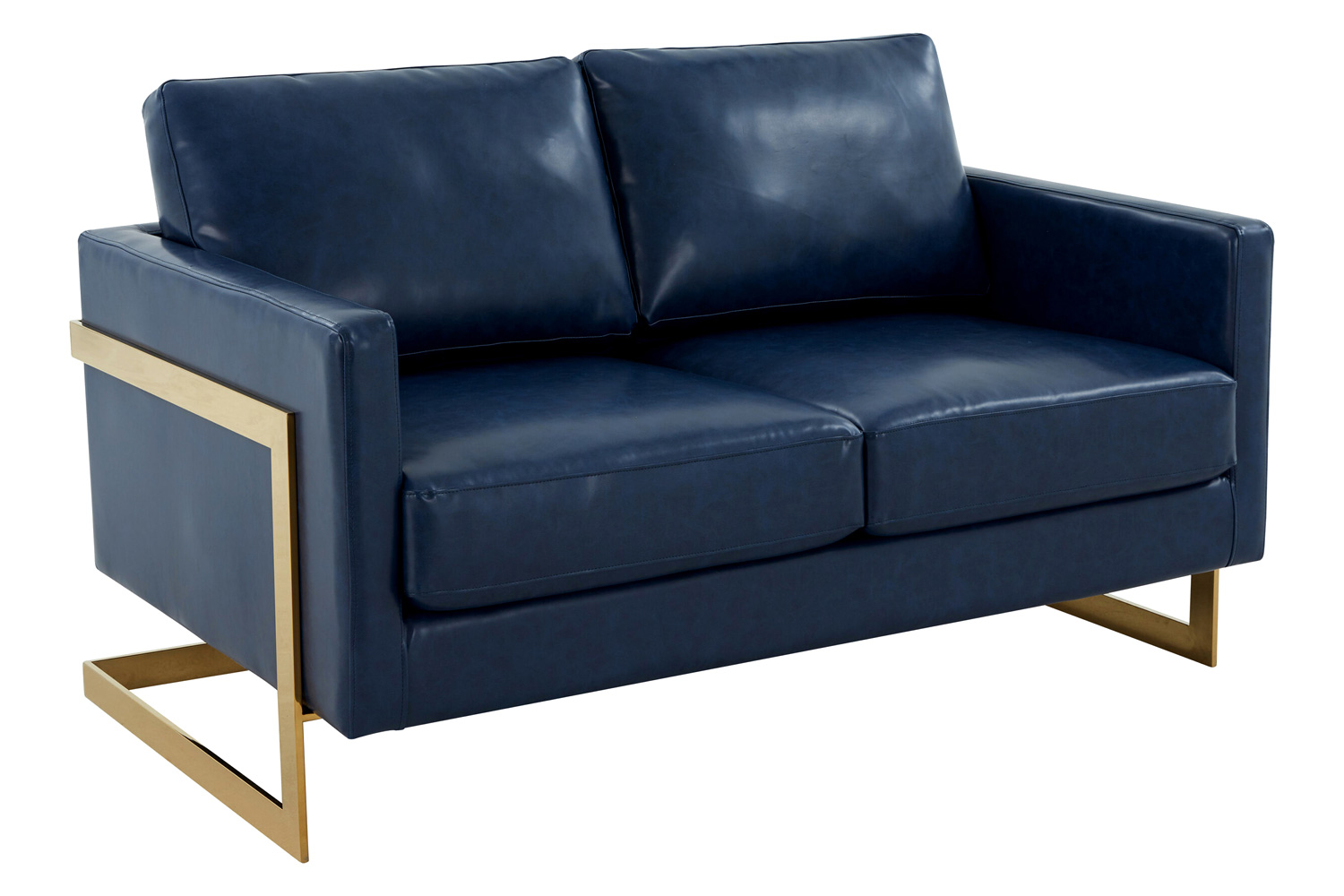 LeisureMod Lincoln Velvet Loveseat with Gold Frame