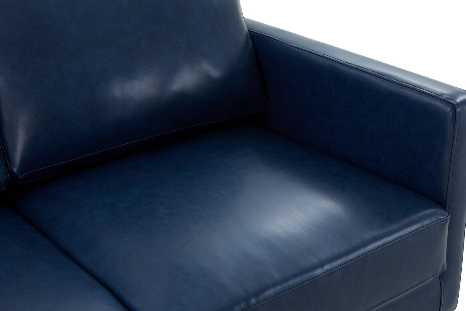 LeisureMod Lincoln Leather Loveseat with Gold Frame - Navy Blue