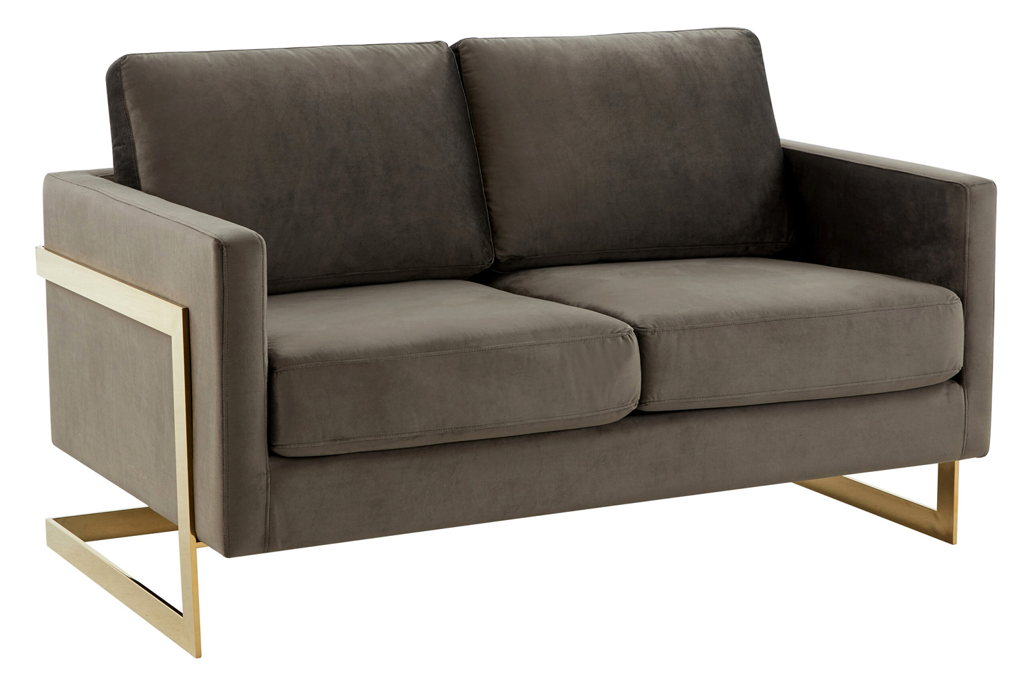 LeisureMod Lincoln Velvet Loveseat with Gold Frame